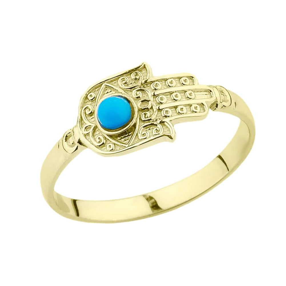 Gold Filigree Hamsa Hand Turquoise Gemstone Ring