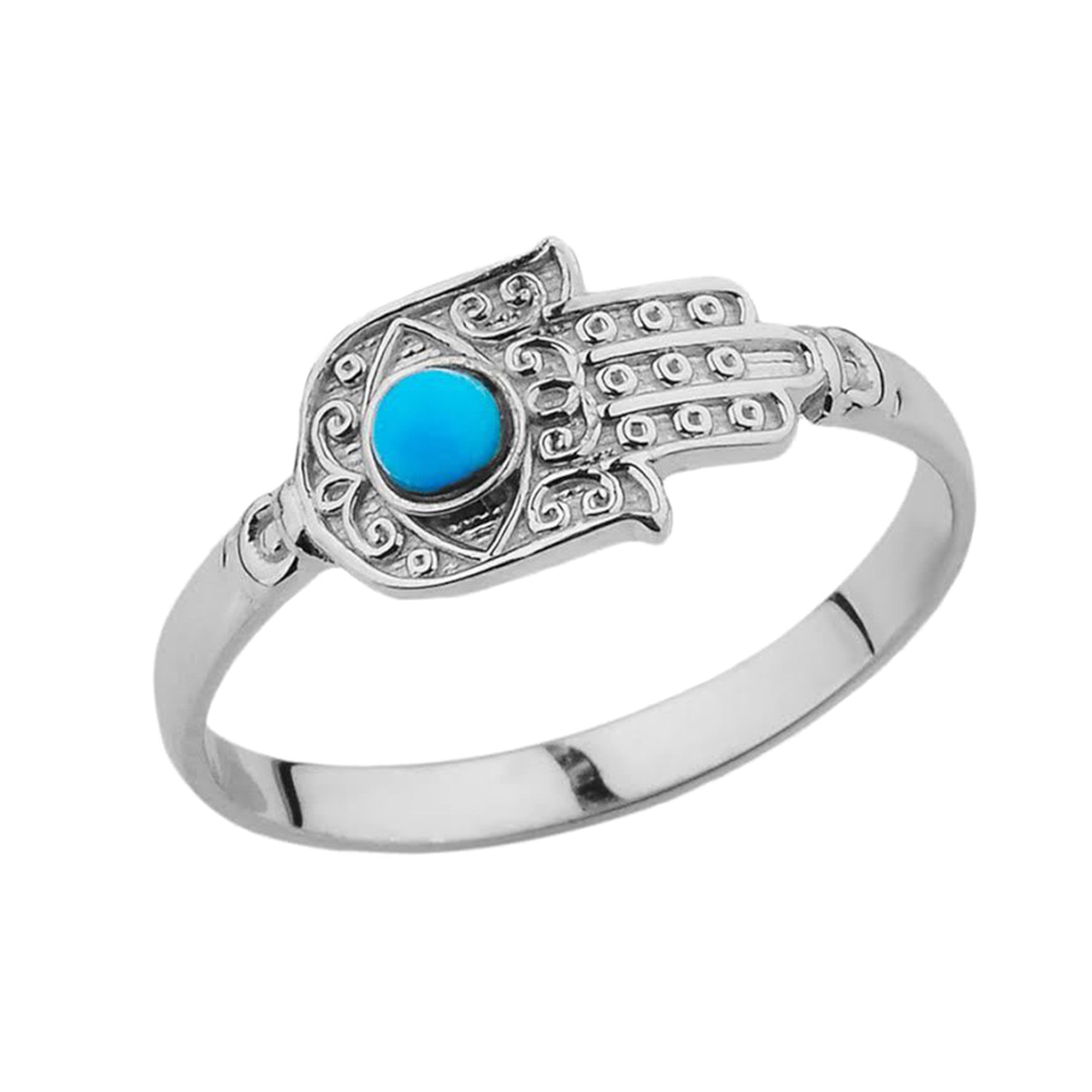 Gold Filigree Hamsa Hand Turquoise Gemstone Ring, view 2