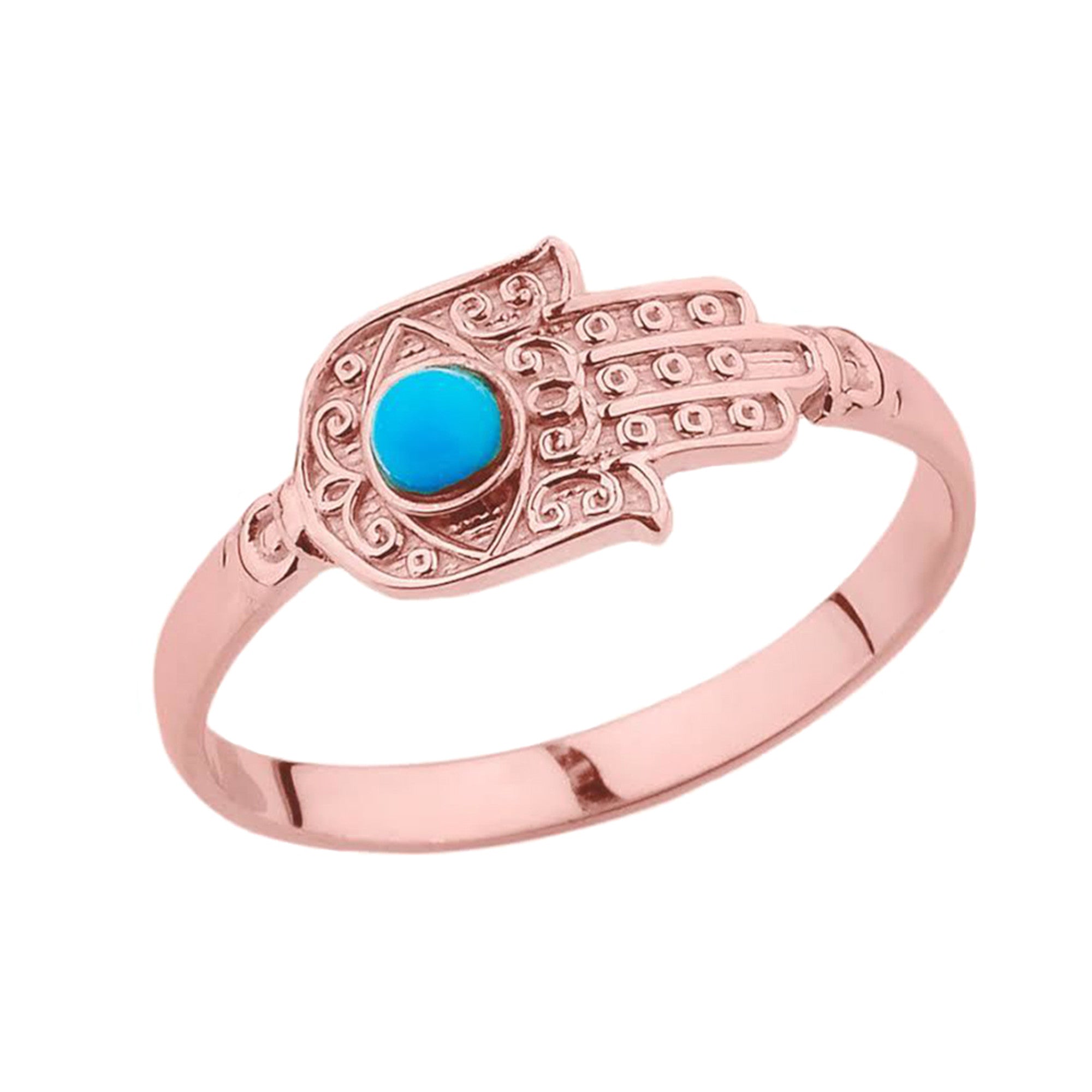 Gold Filigree Hamsa Hand Turquoise Gemstone Ring, view 3