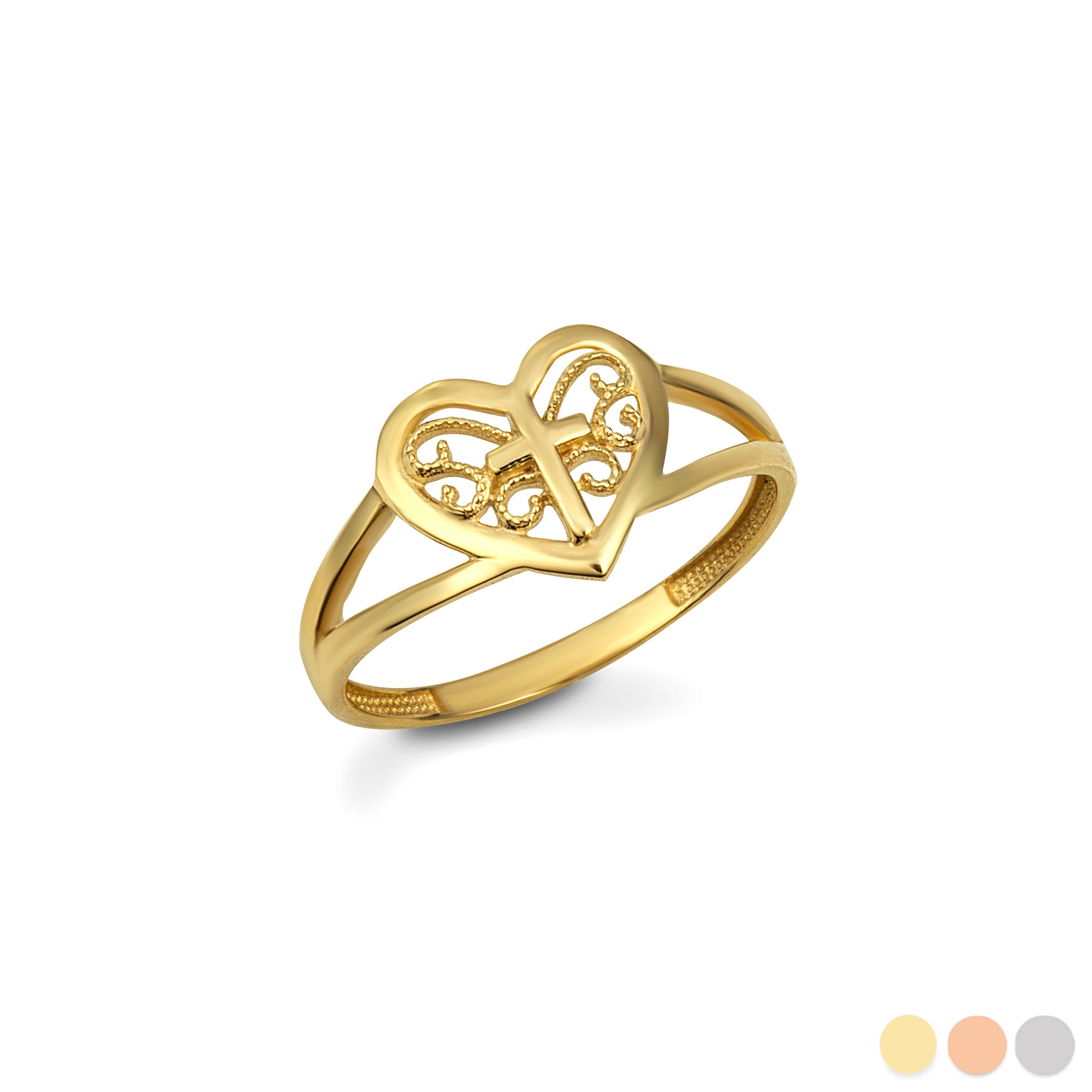 Gold Filigree Heart Cross Ring