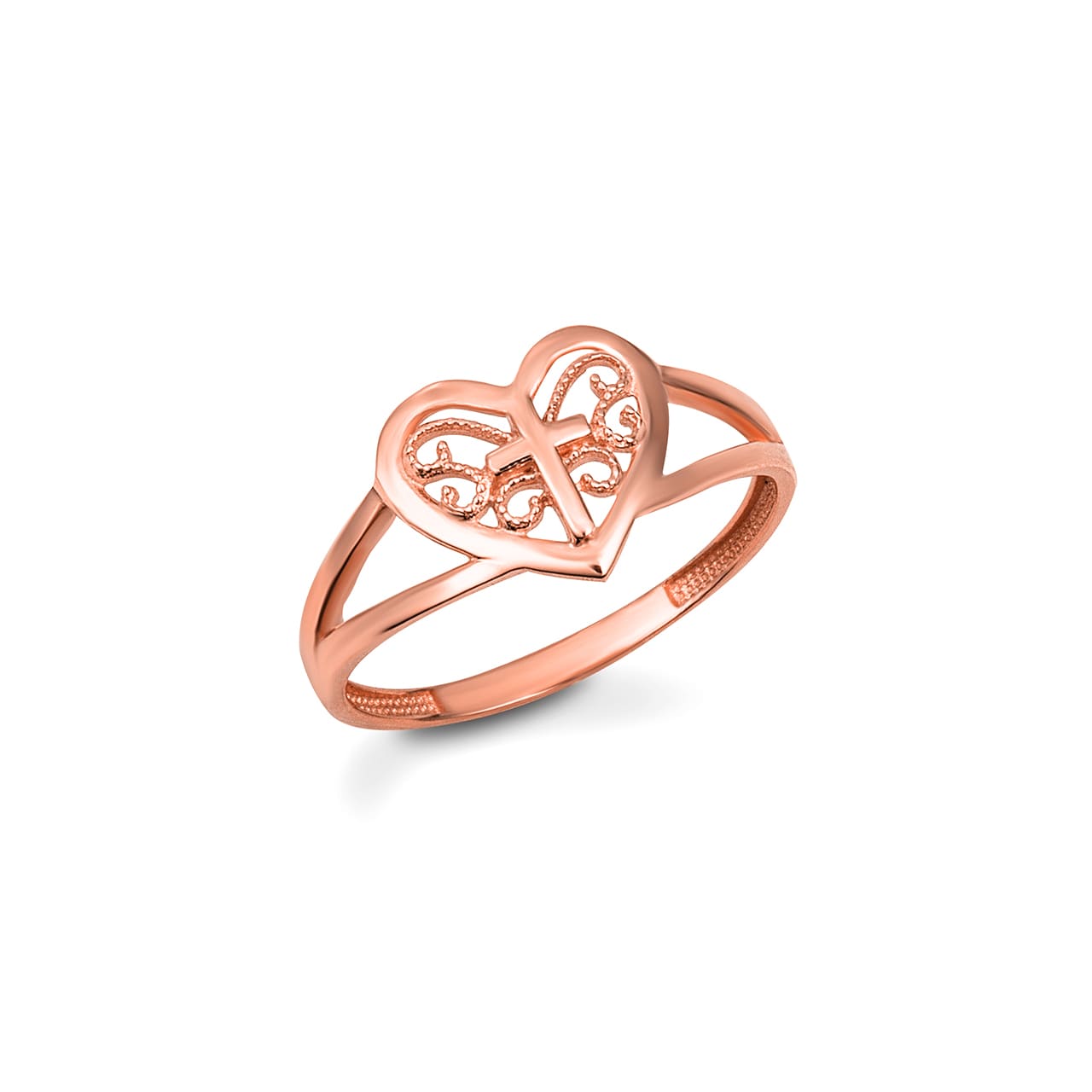 Gold Filigree Heart Cross Ring, view 3