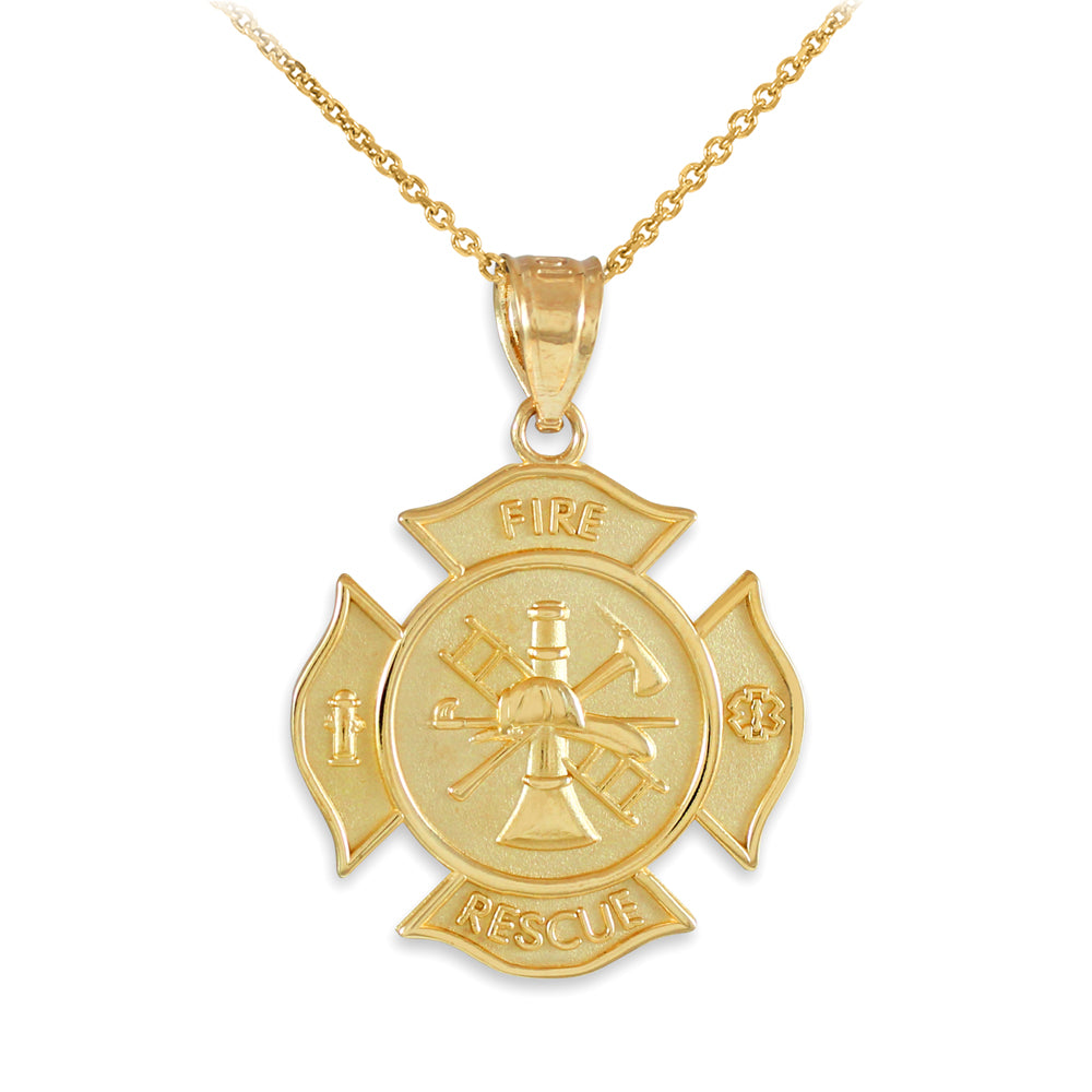 Gold Fire Department Firefighter Badge Pendant Necklace