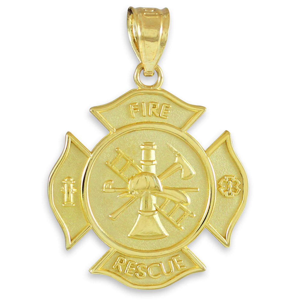 Gold Fire Department Firefighter Badge Pendant Necklace, view 2