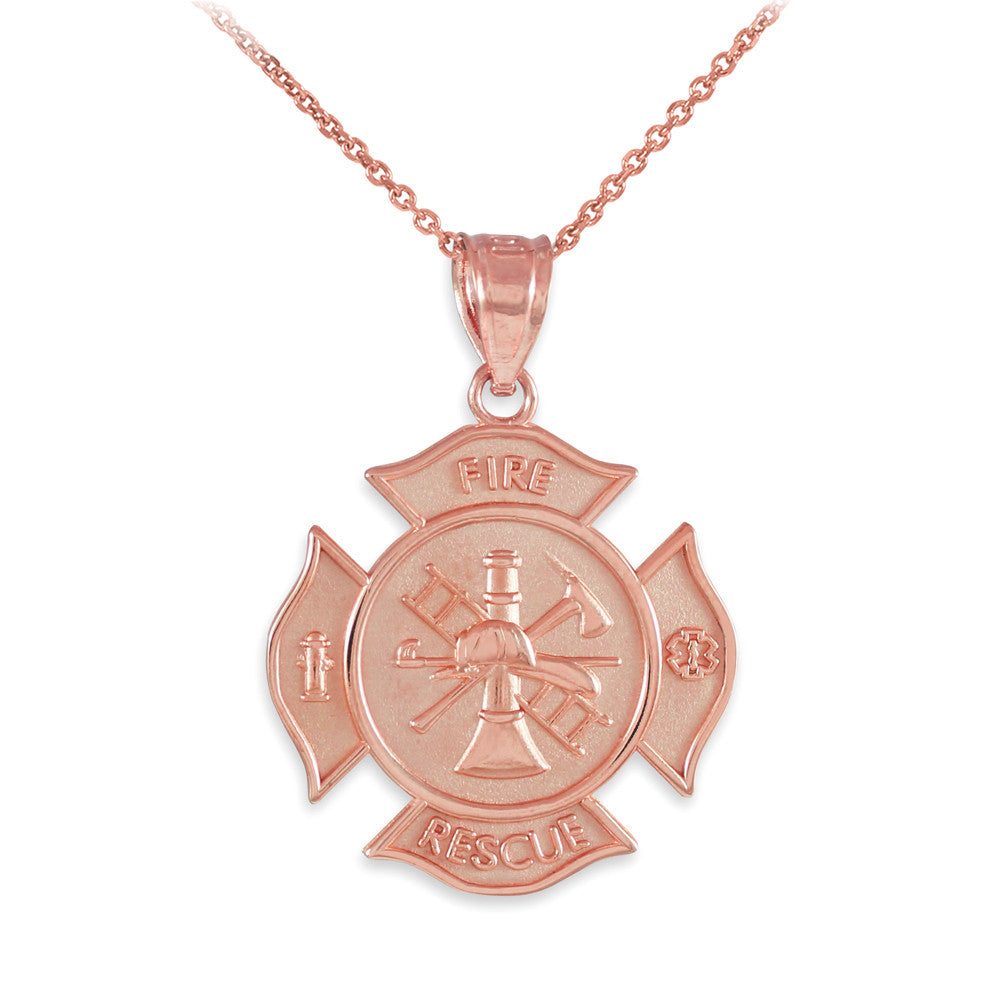 Gold Fire Department Firefighter Badge Pendant Necklace, view 4