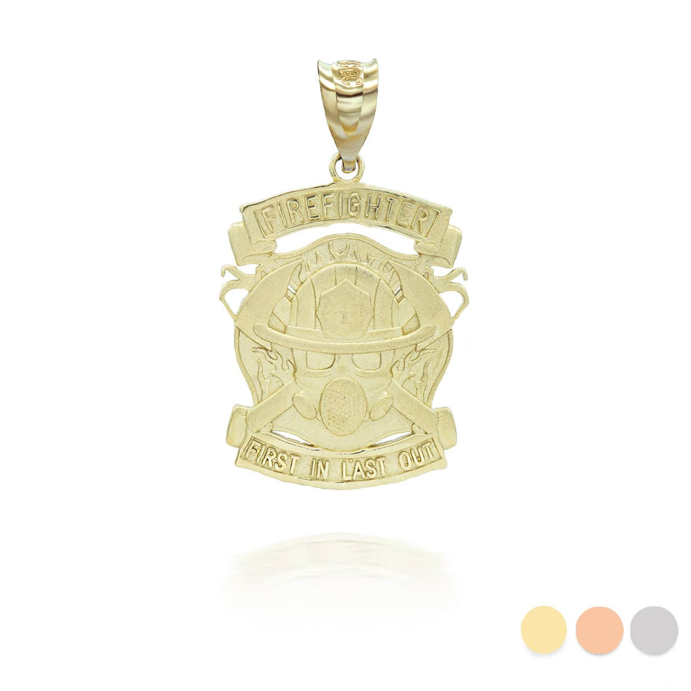 Gold Firefighter Logo "First In Last Out" Pendant Necklace