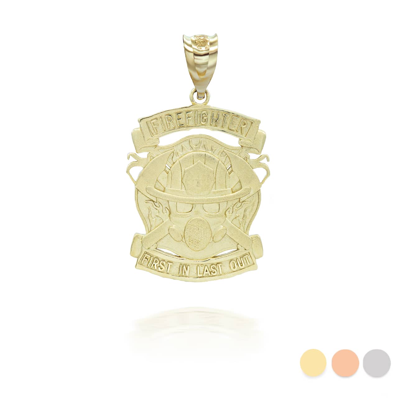 Gold Firefighter Logo "First In Last Out" Pendant Necklace