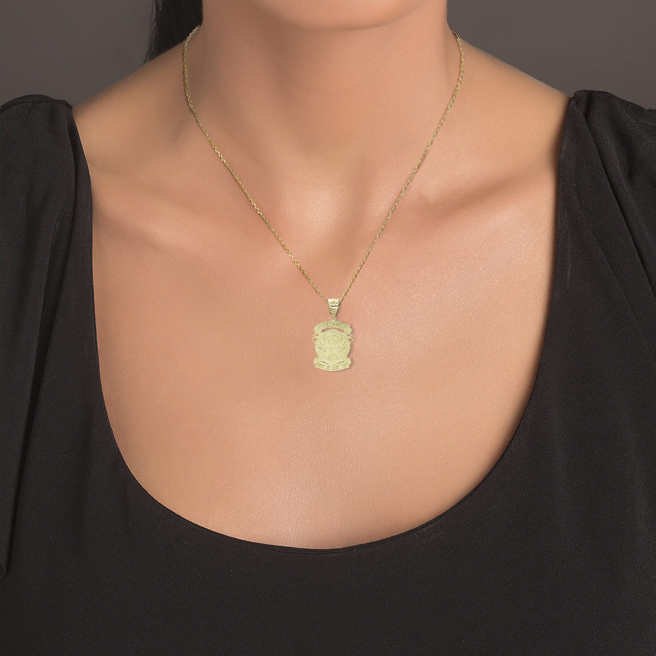 Gold Firefighter Logo "First In Last Out" Pendant Necklace, view 3