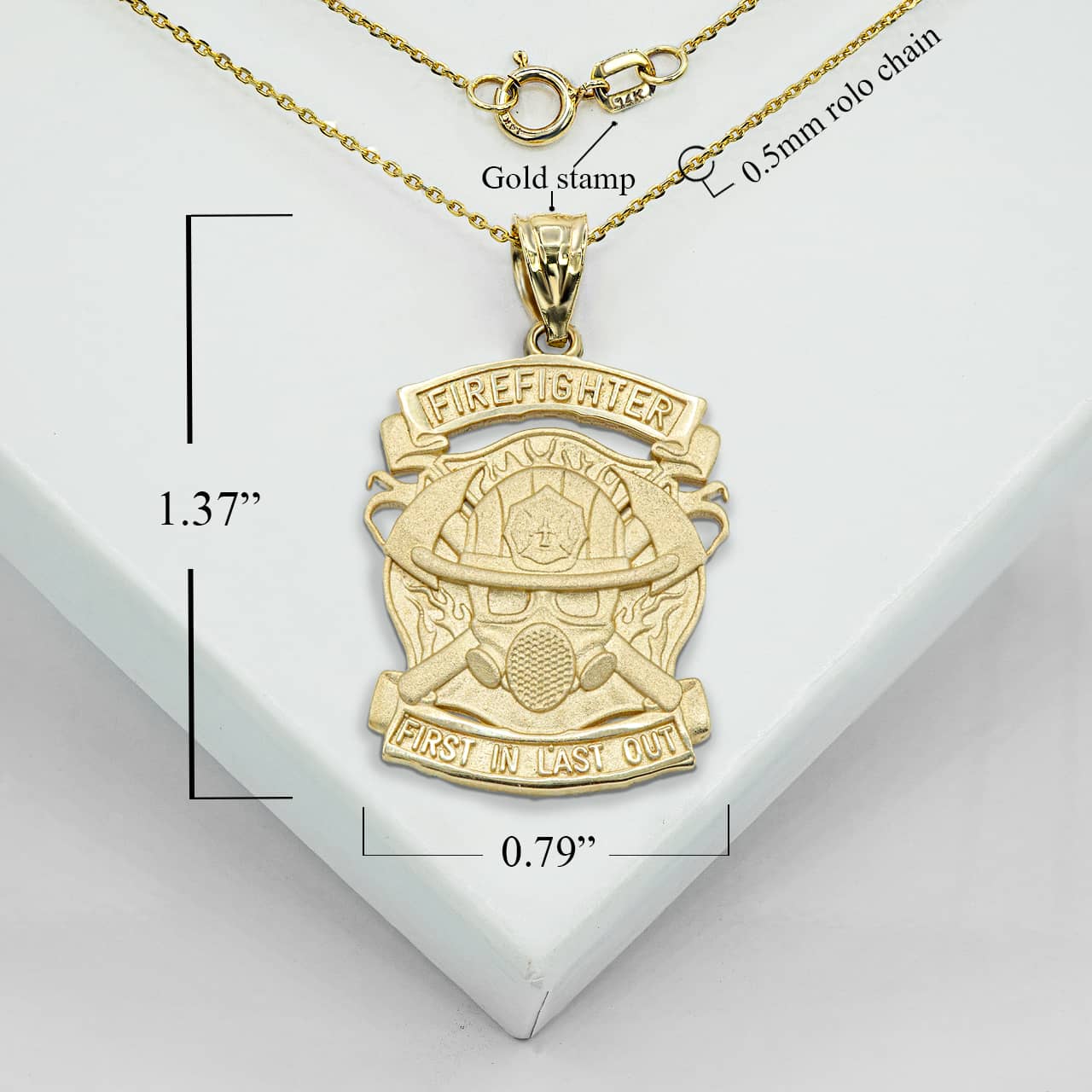Gold Firefighter Logo "First In Last Out" Pendant Necklace, view 4