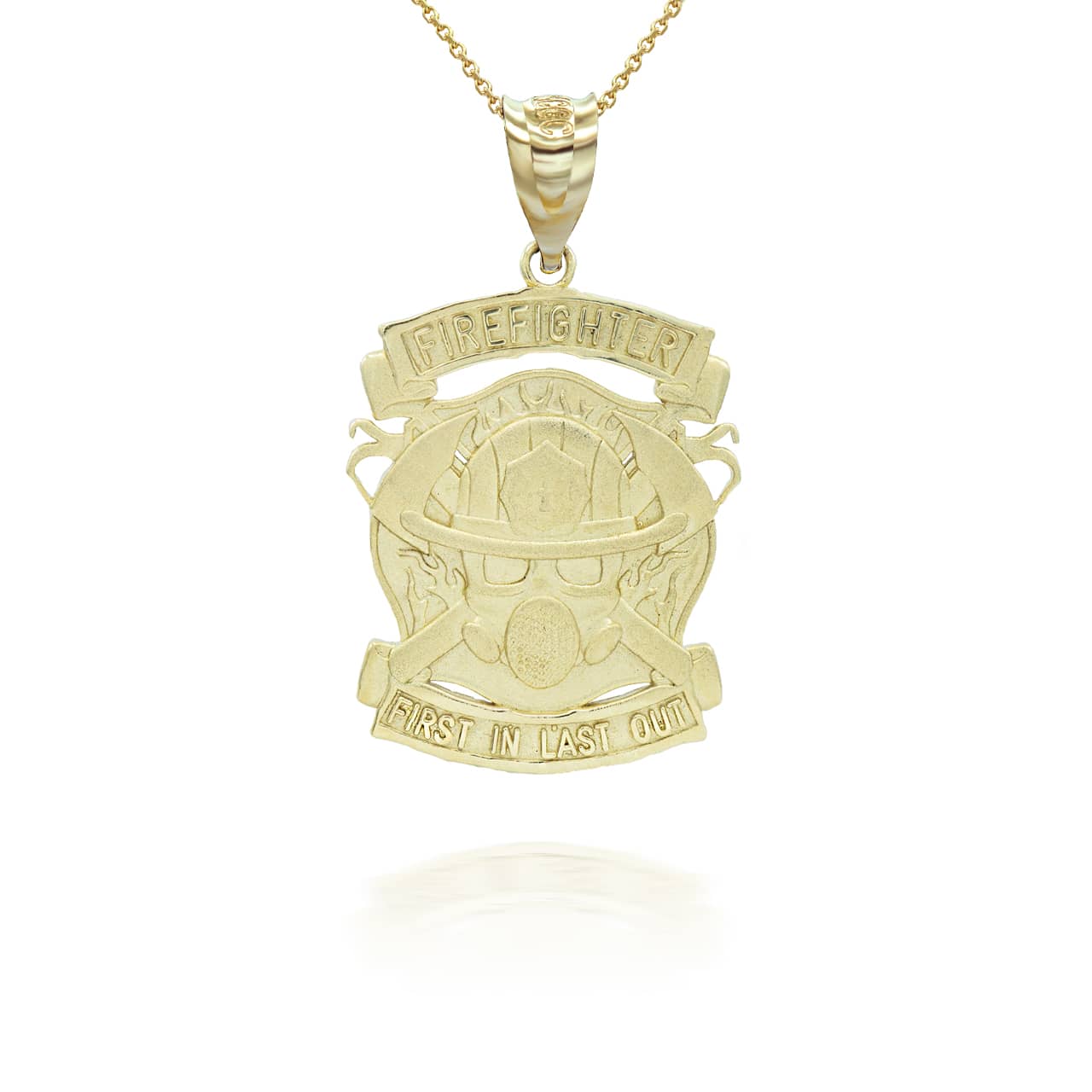 Gold Firefighter Logo "First In Last Out" Pendant Necklace, view 5