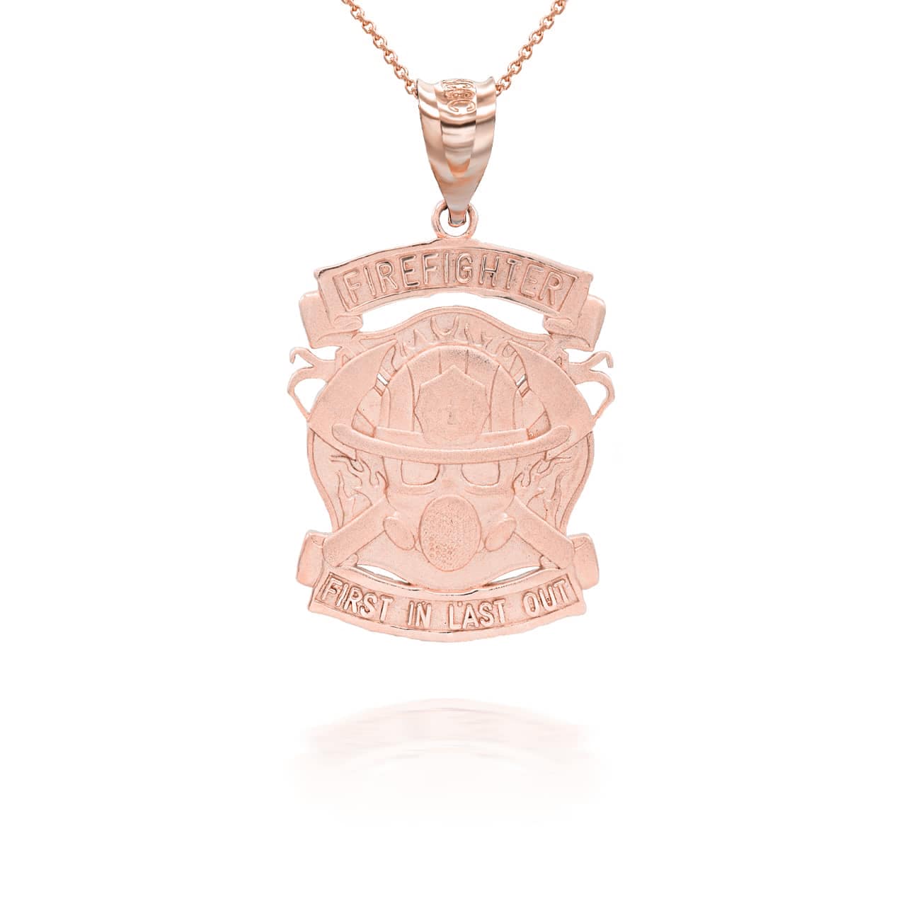 Gold Firefighter Logo "First In Last Out" Pendant Necklace, view 6