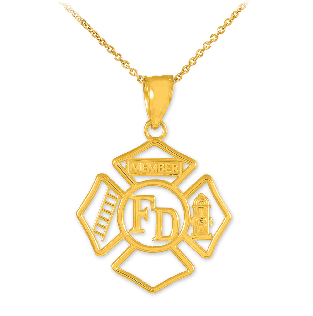 Gold Fireman Open Badge Pendant Necklace