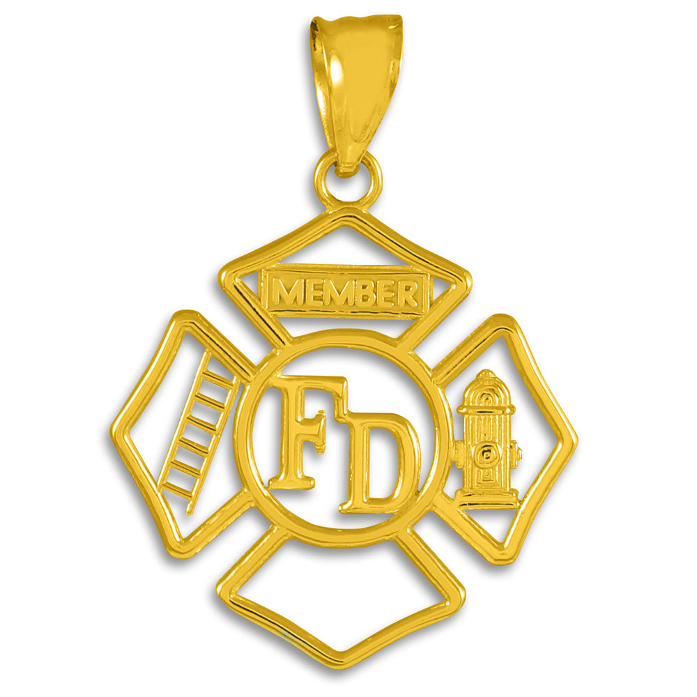 Gold Fireman Open Badge Pendant Necklace, view 2