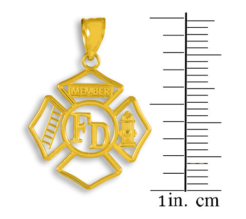 Gold Fireman Open Badge Pendant Necklace, view 3