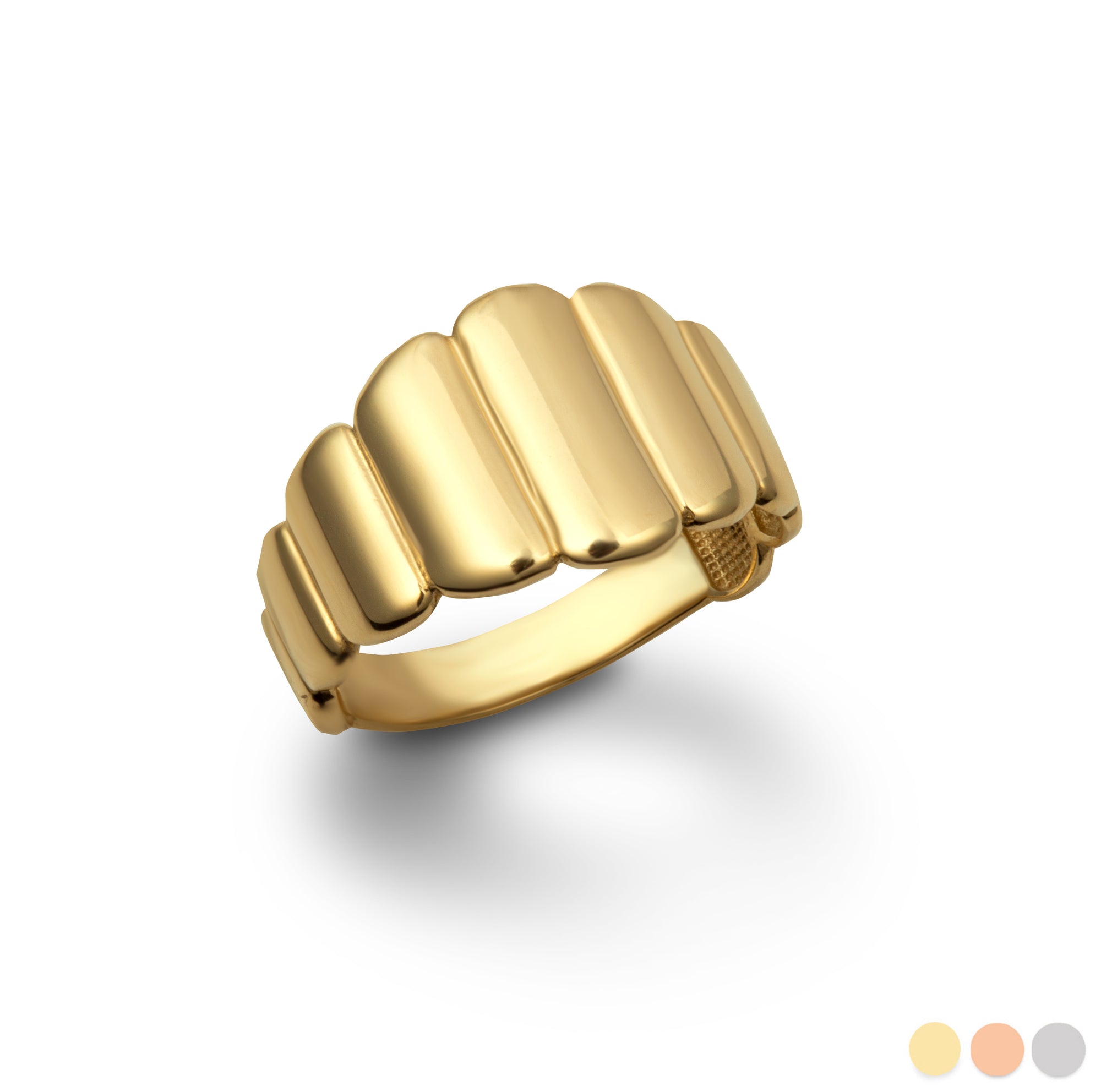 Gold Flat Dome Ribbed Cocktail Party Statement Ring
