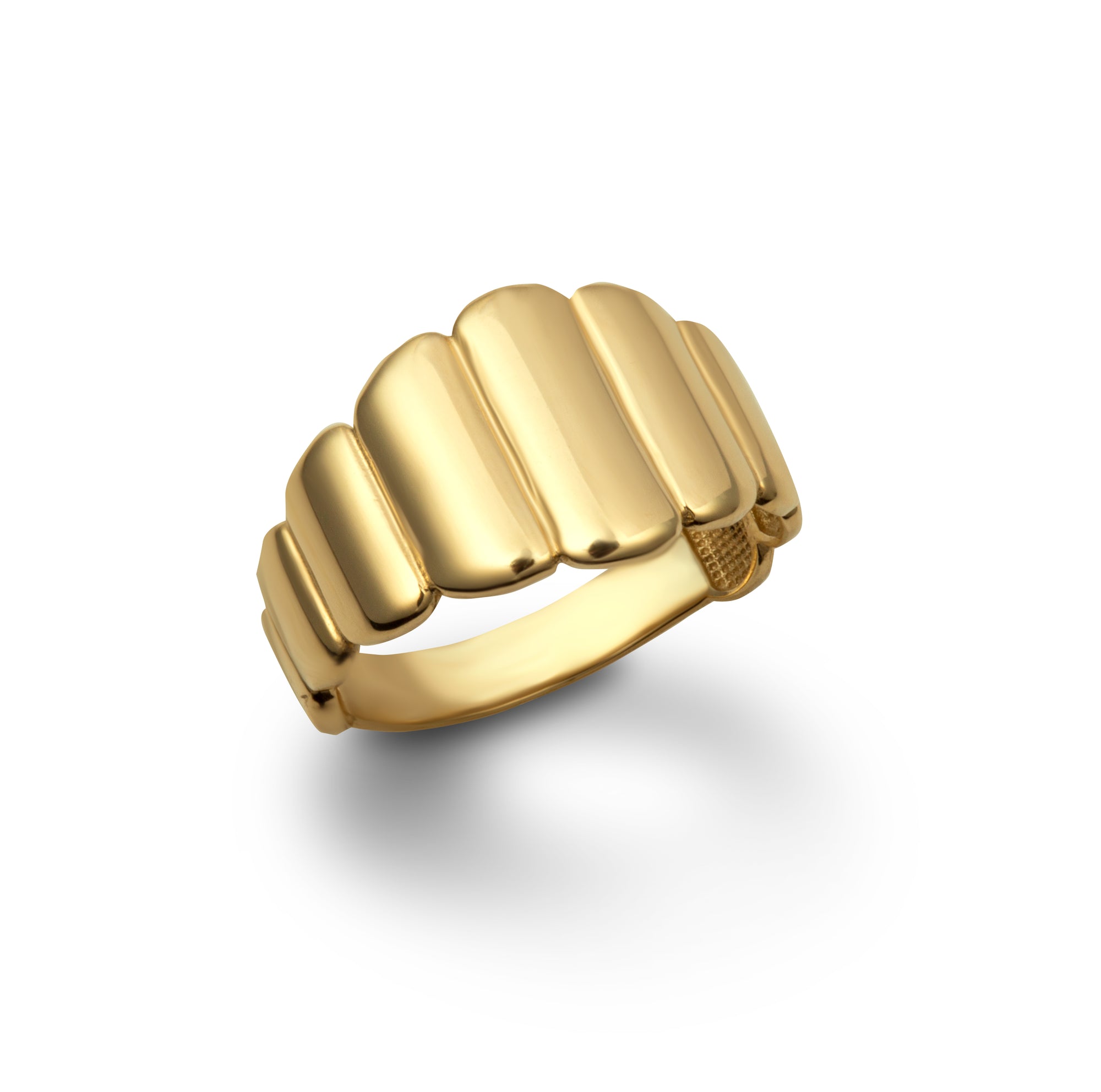 Gold Flat Dome Ribbed Cocktail Party Statement Ring, view 3