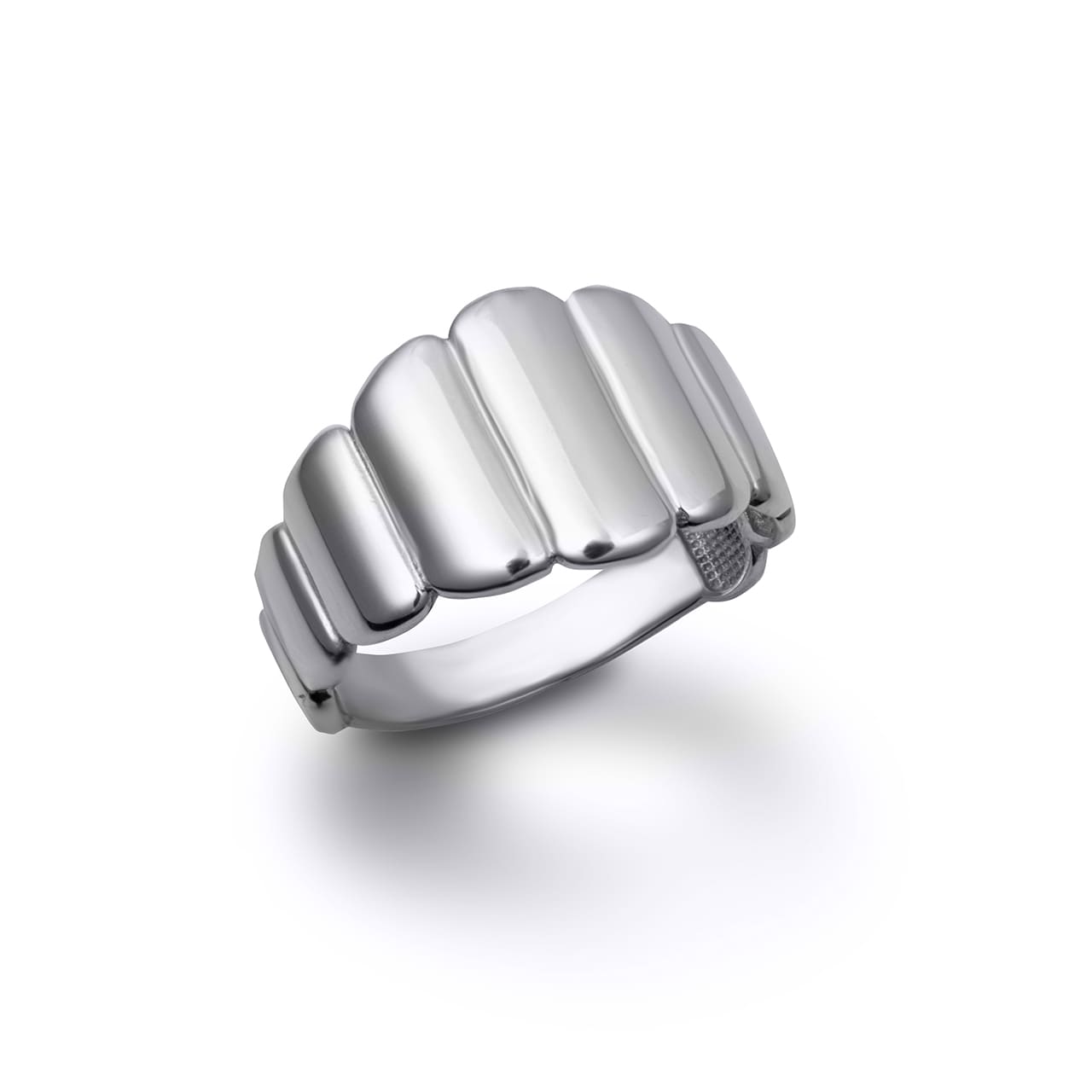 Gold Flat Dome Ribbed Cocktail Party Statement Ring, view 4
