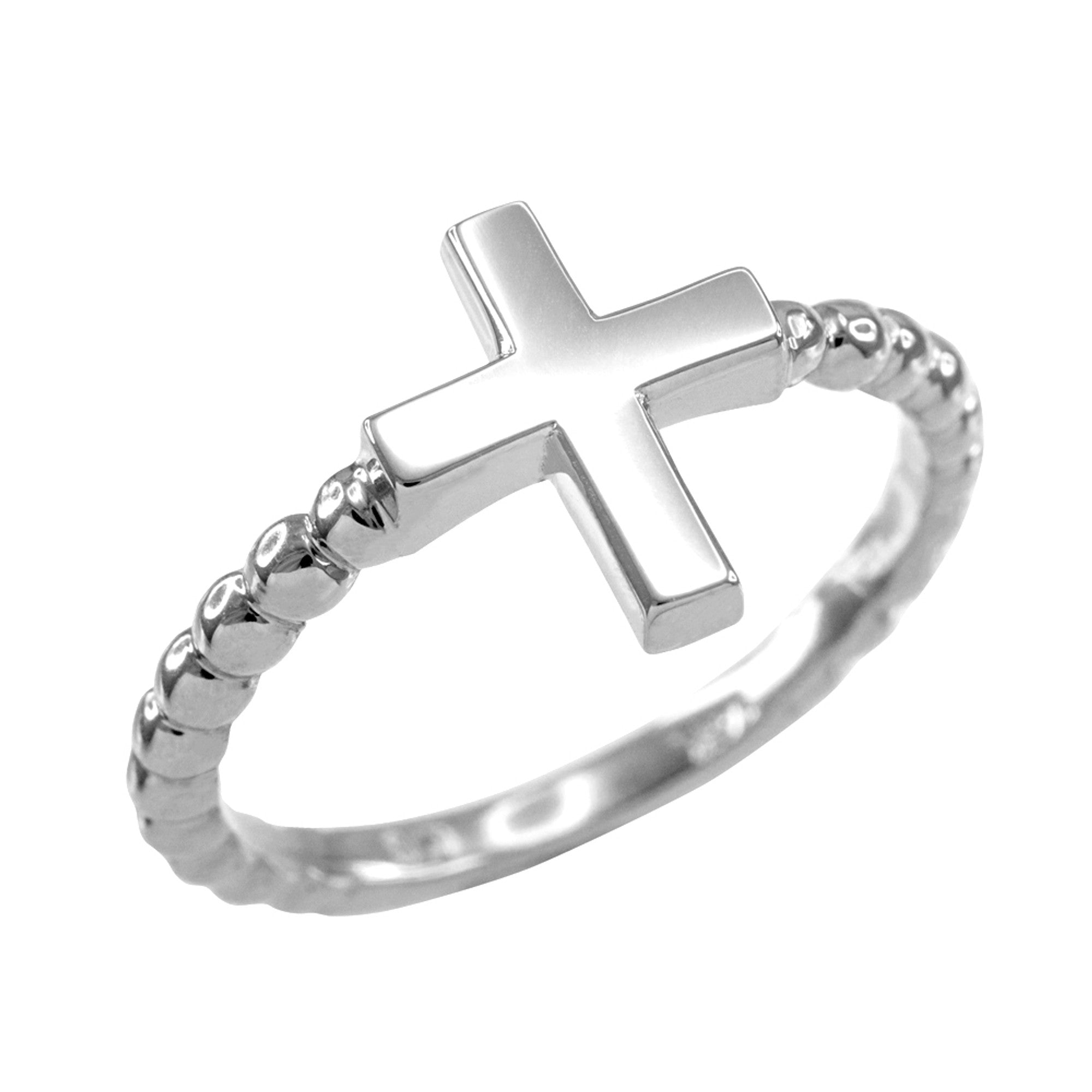 Gold Flat Top Cross Beaded Ring, view 3