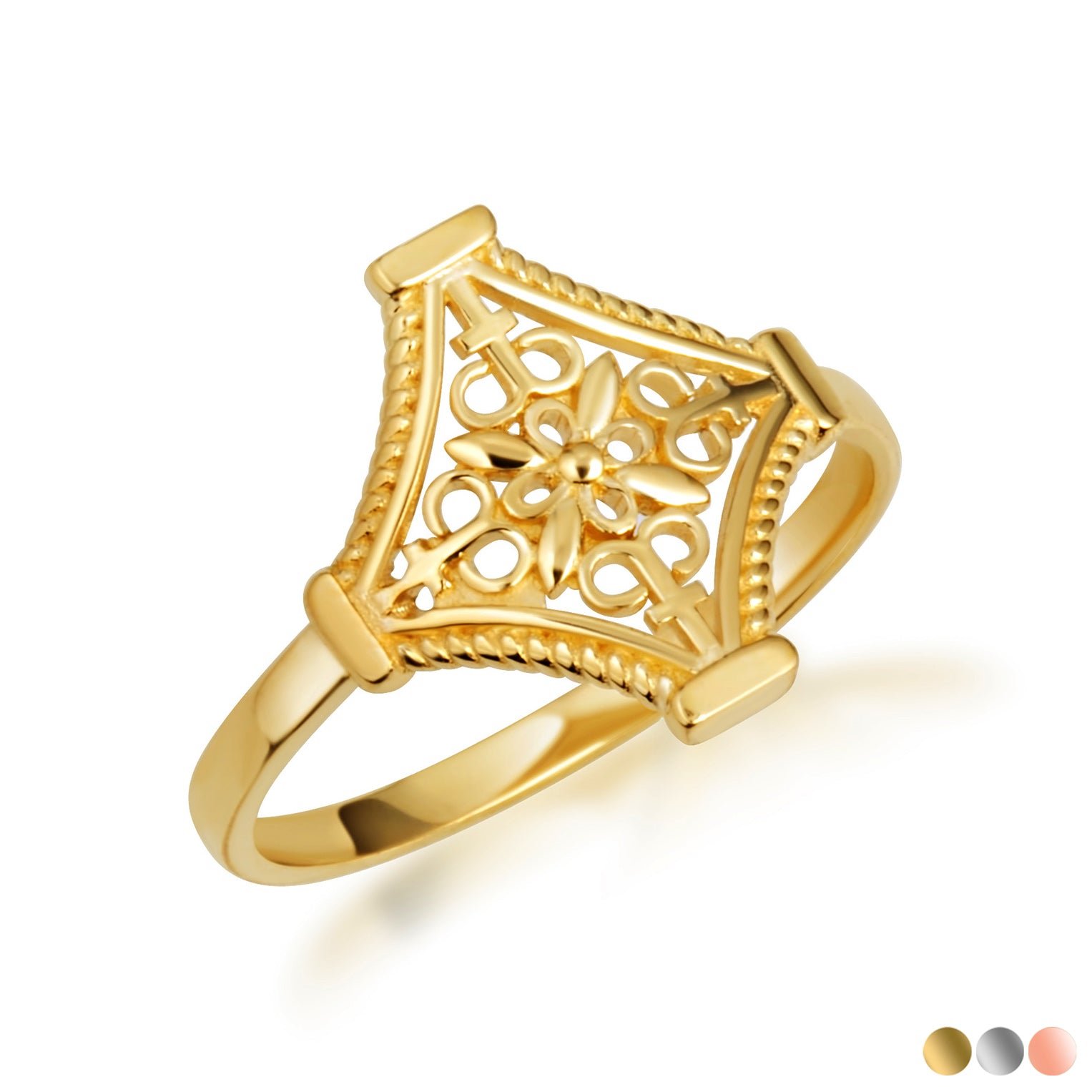 Gold Flower Filigree Statement Ring