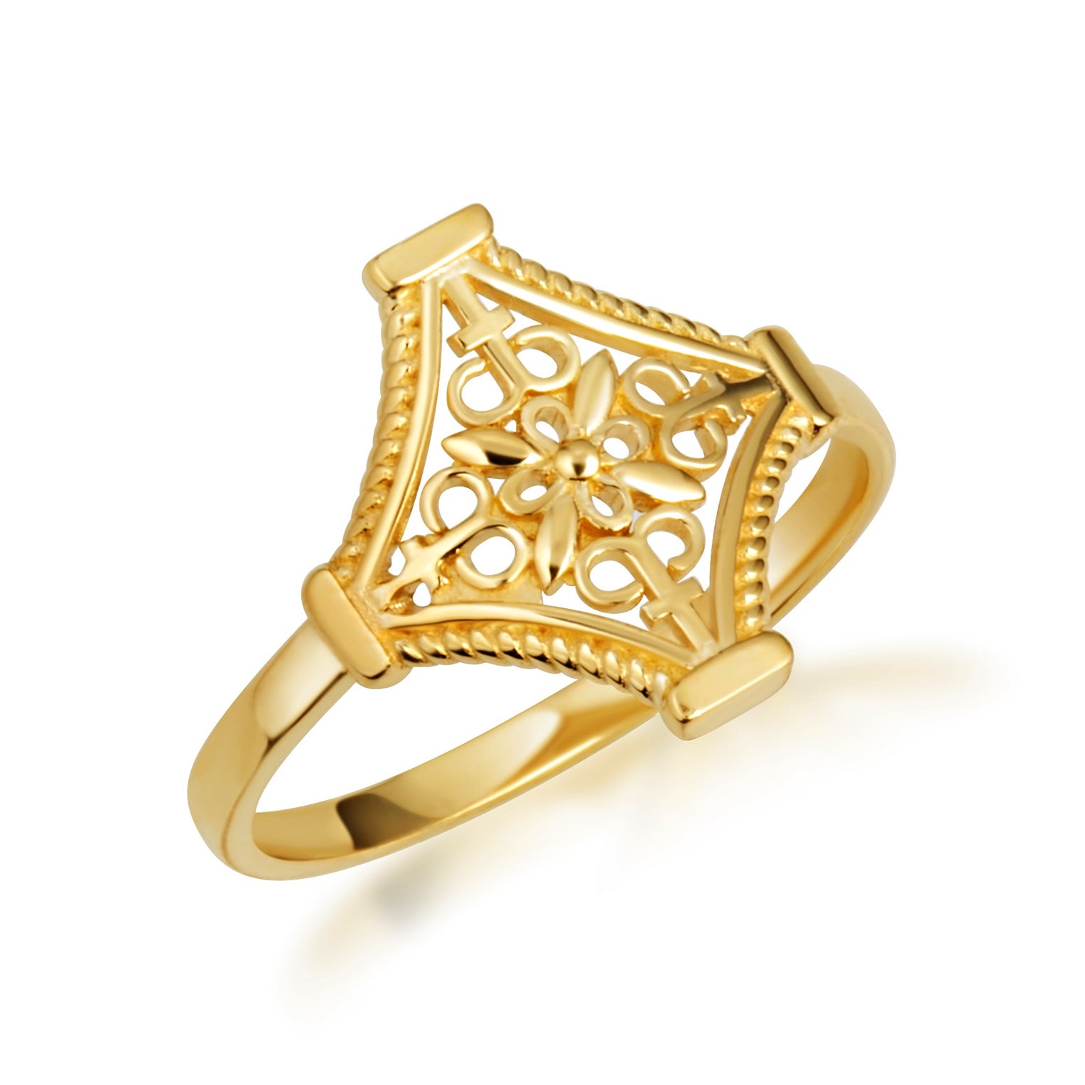 Gold Flower Filigree Statement Ring, view 5