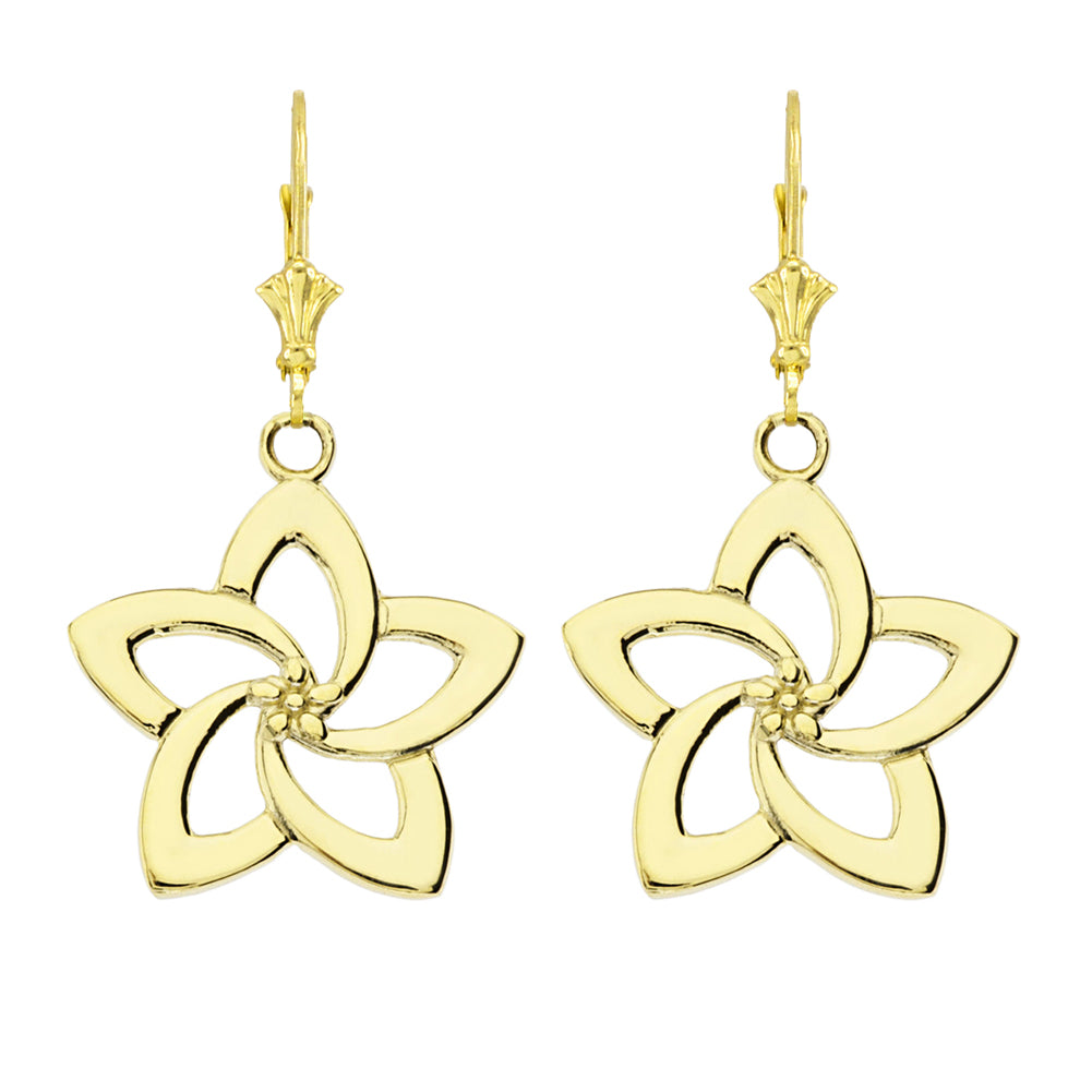 Gold Flower Hawaiian Plumeria Leverback Earrings