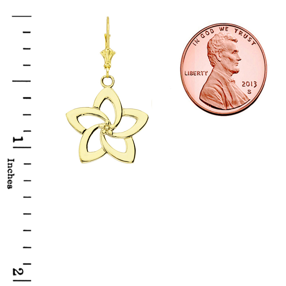 Gold Flower Hawaiian Plumeria Leverback Earrings, view 2