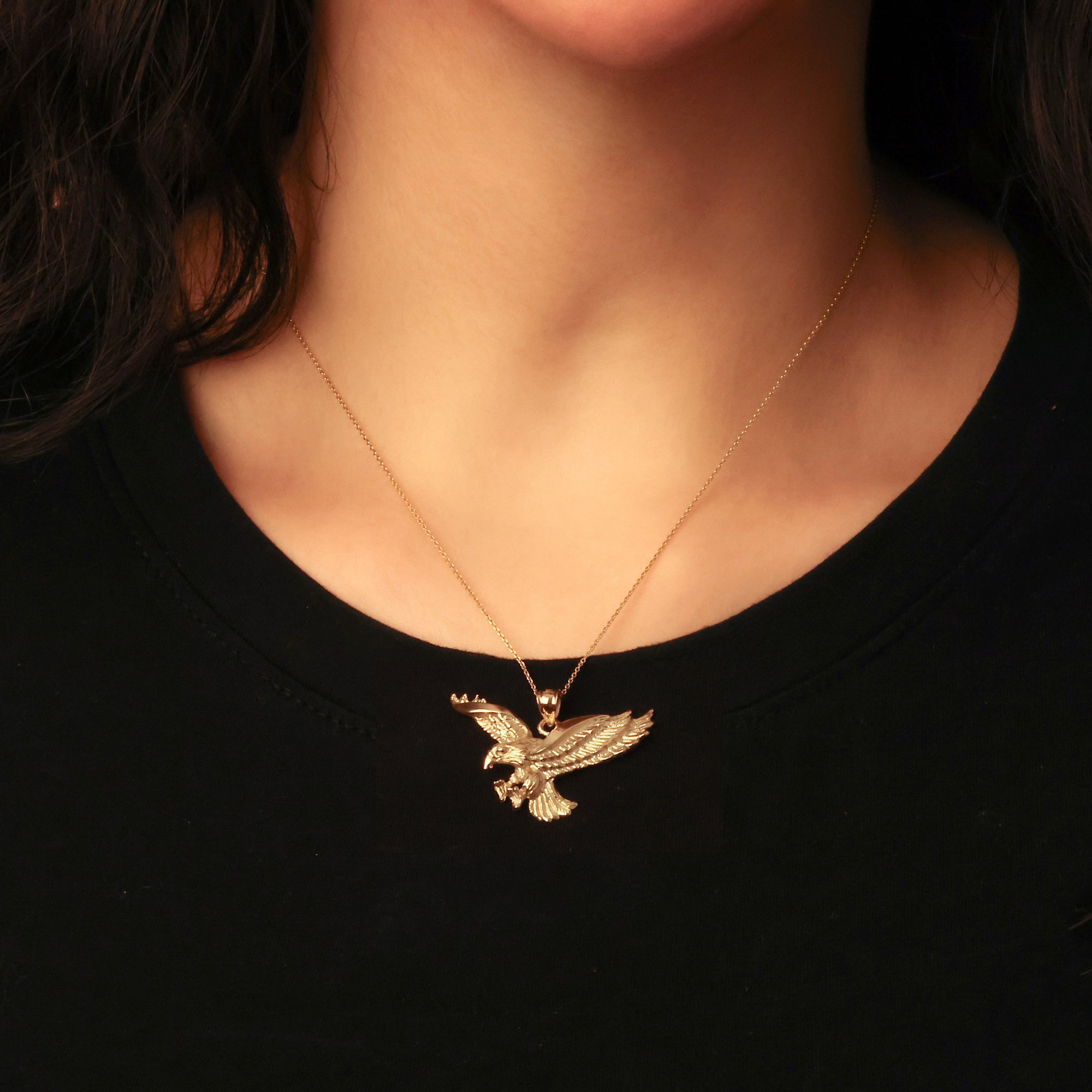Gold Flying American Eagle Pendant Necklace, view 2