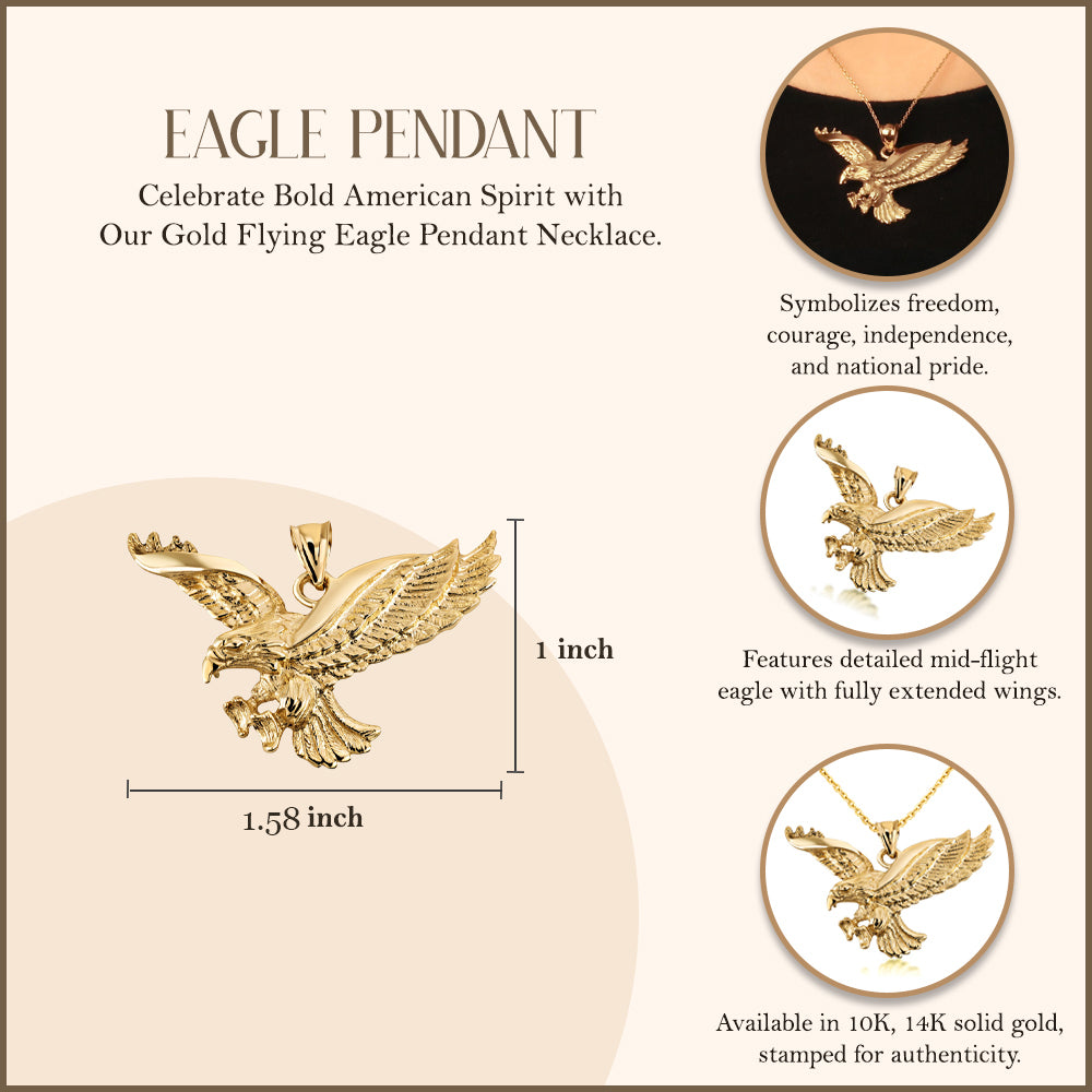 Gold Flying American Eagle Pendant Necklace, view 3