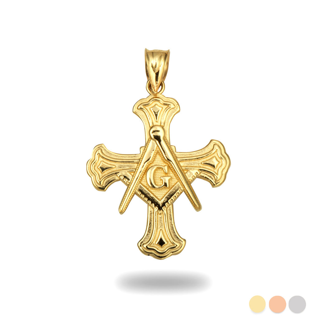 Gold Freemason Cross Square and Compass Pendant Necklace