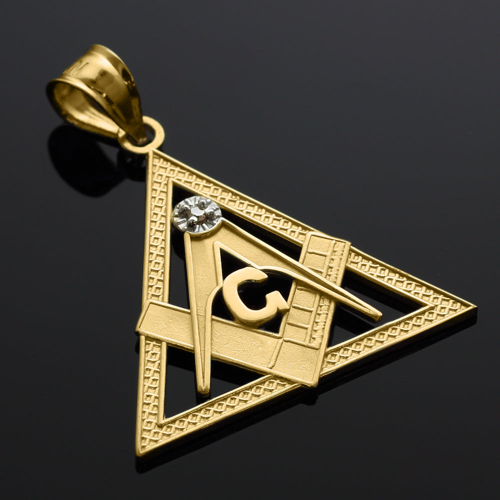 Gold Freemason Square & Compass Eye Of Providence Triangle Pendant Necklace, view 2
