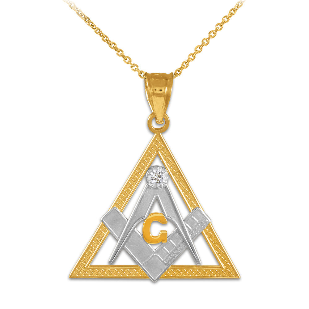 Gold Freemason Square & Compass Eye Of Providence Triangle Pendant Necklace, view 3