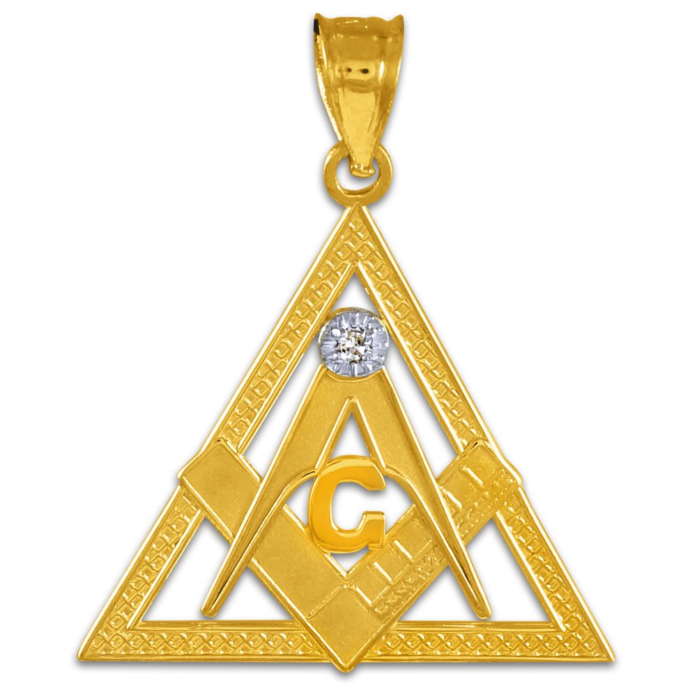 Gold Freemason Square & Compass Eye Of Providence Triangle Pendant Necklace, view 6