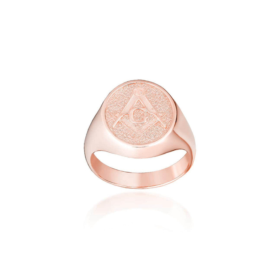 Gold Freemason Square & Compass Oval Signet Ring, view 7