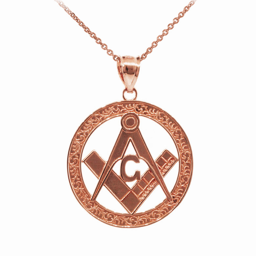 Gold Freemason Square & Compass Round Filigree Pendant Necklace (1.2"), view 4
