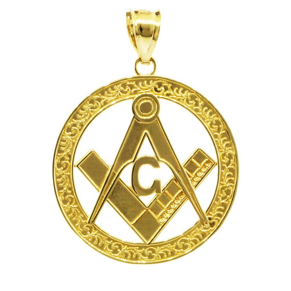 Gold Freemason Square & Compass Round Filigree Pendant Necklace (1.2"), view 5