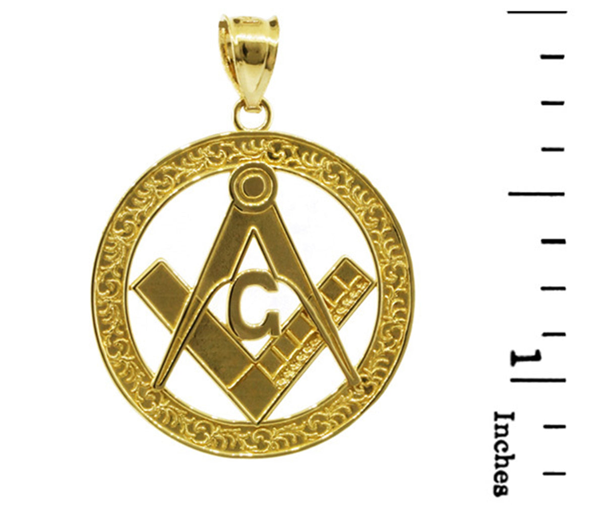 Gold Freemason Square & Compass Round Filigree Pendant Necklace (1.2"), view 6