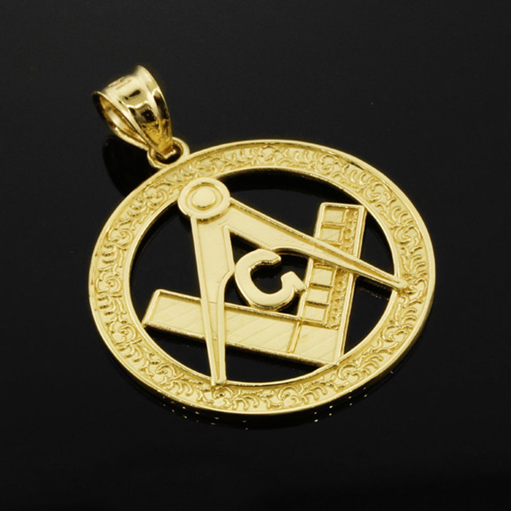 Gold Freemason Square & Compass Round Filigree Pendant Necklace (1.2"), view 7