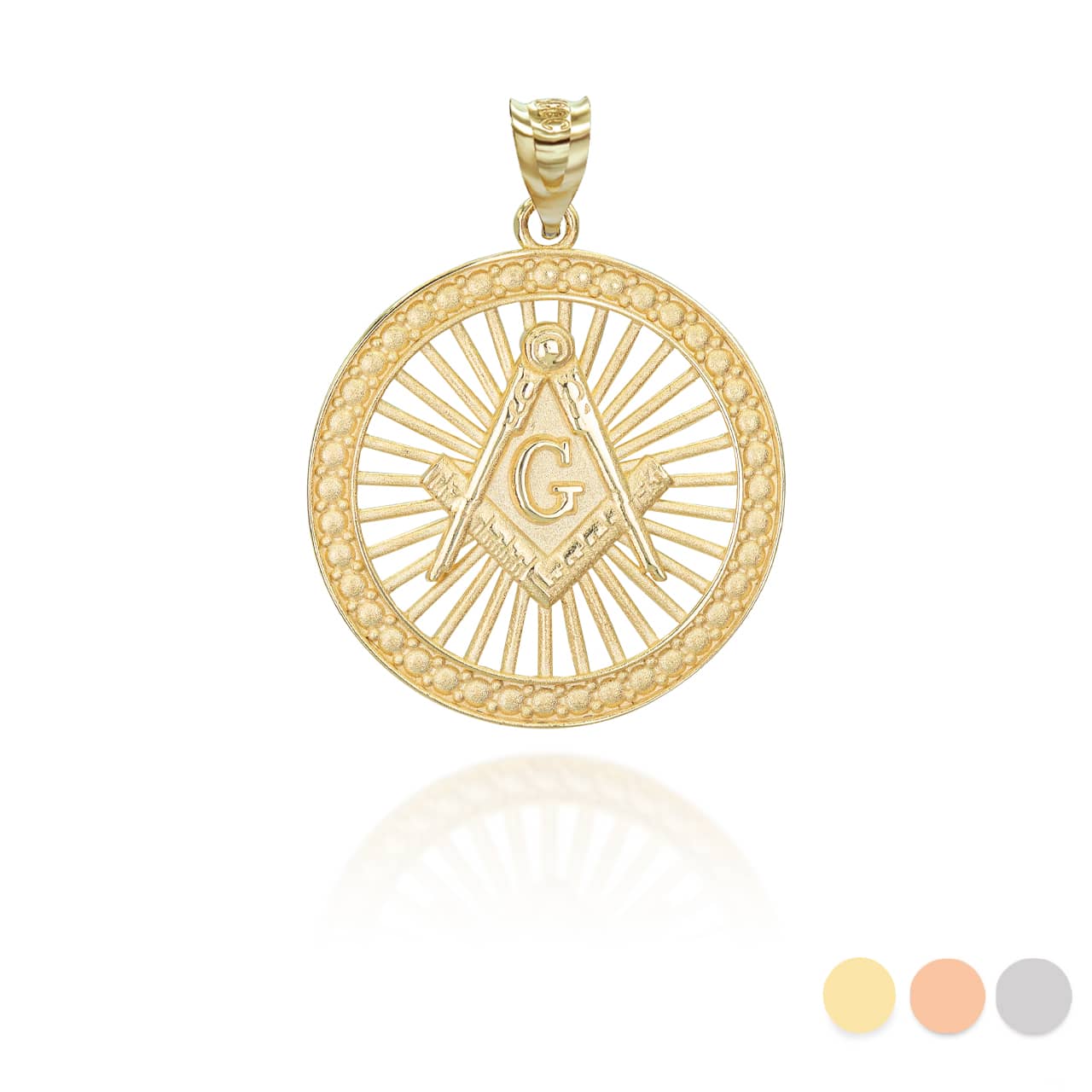 Gold Freemason Square and Compasses Illuminated Pendant Necklace