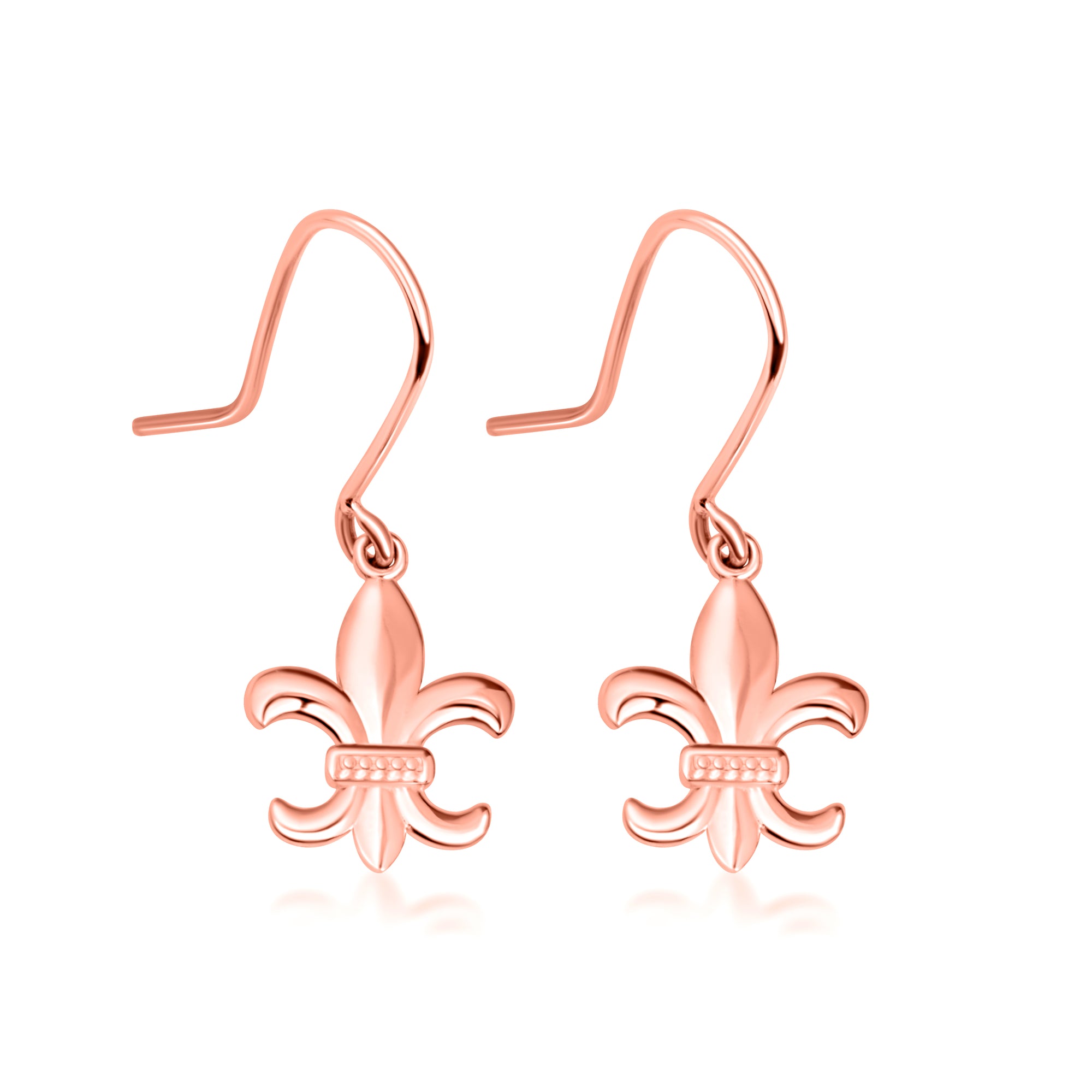 Gold French Fleur-de-lis Drop Dangle Earrings, view 4
