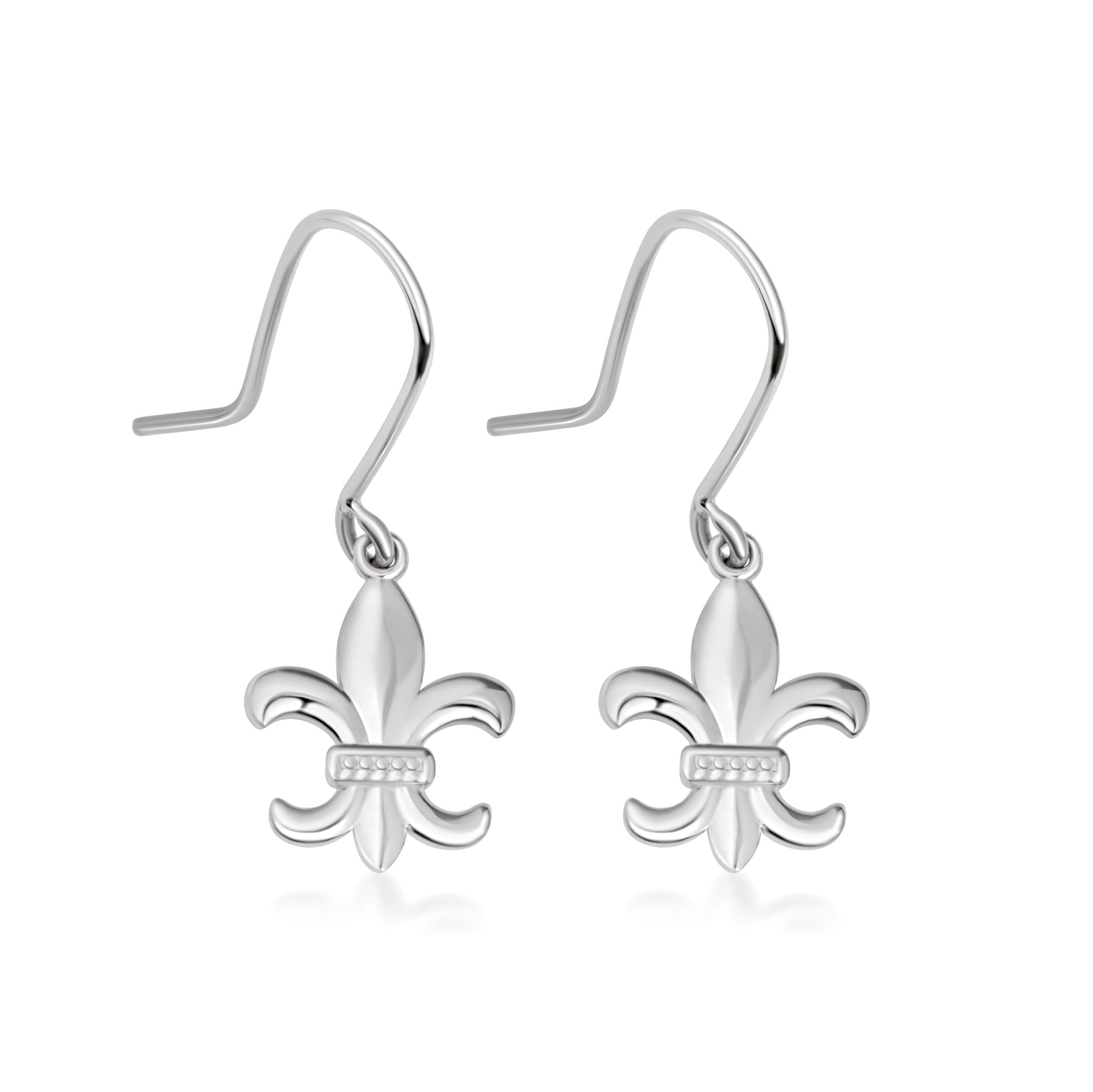 Gold French Fleur-de-lis Drop Dangle Earrings, view 5