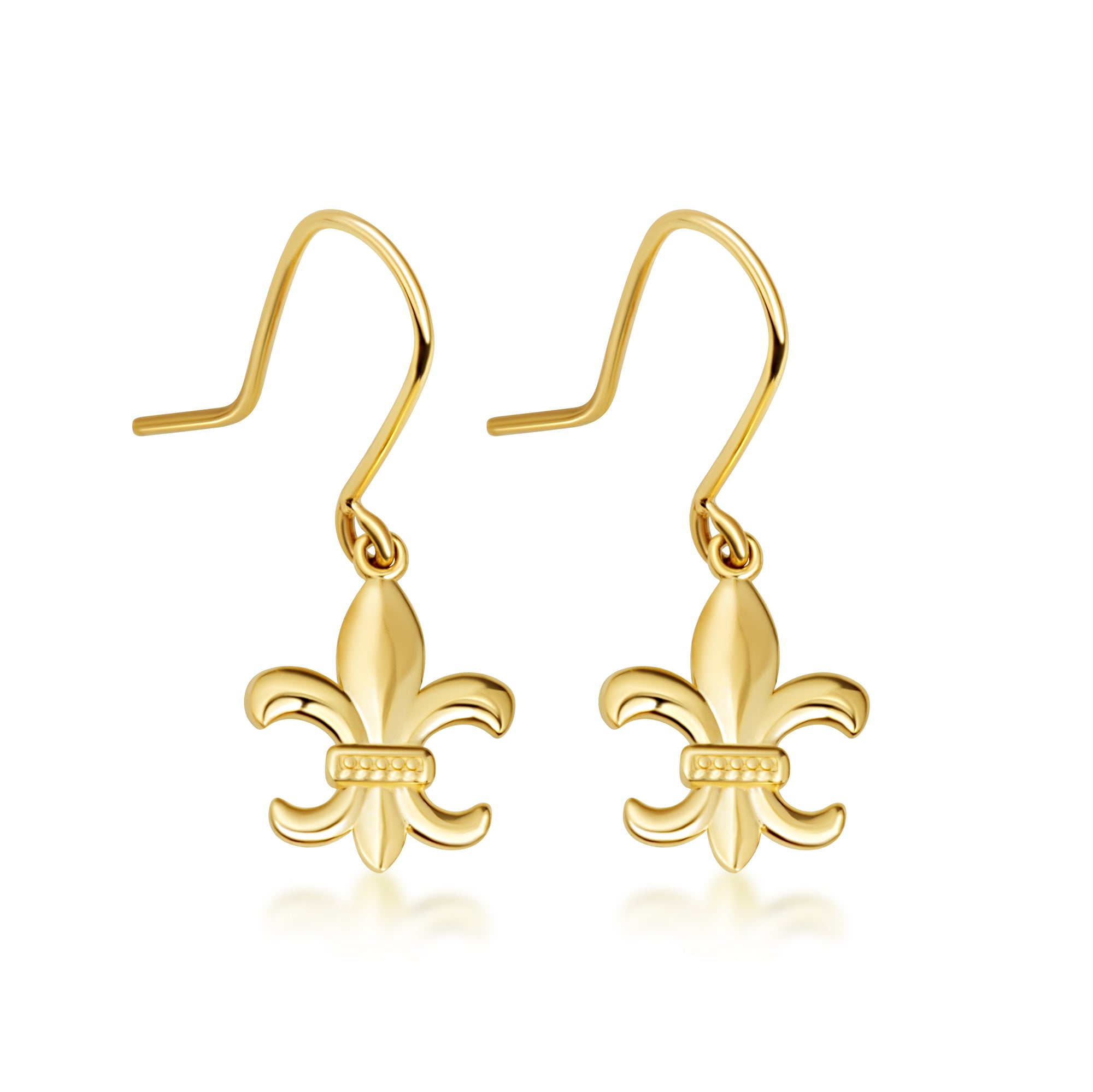 Gold French Fleur-de-lis Drop Dangle Earrings, view 6