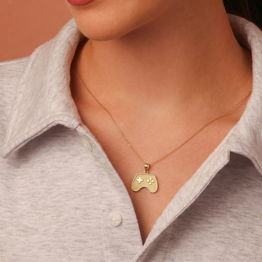 Gold Game Control Pendant Necklace, view 2