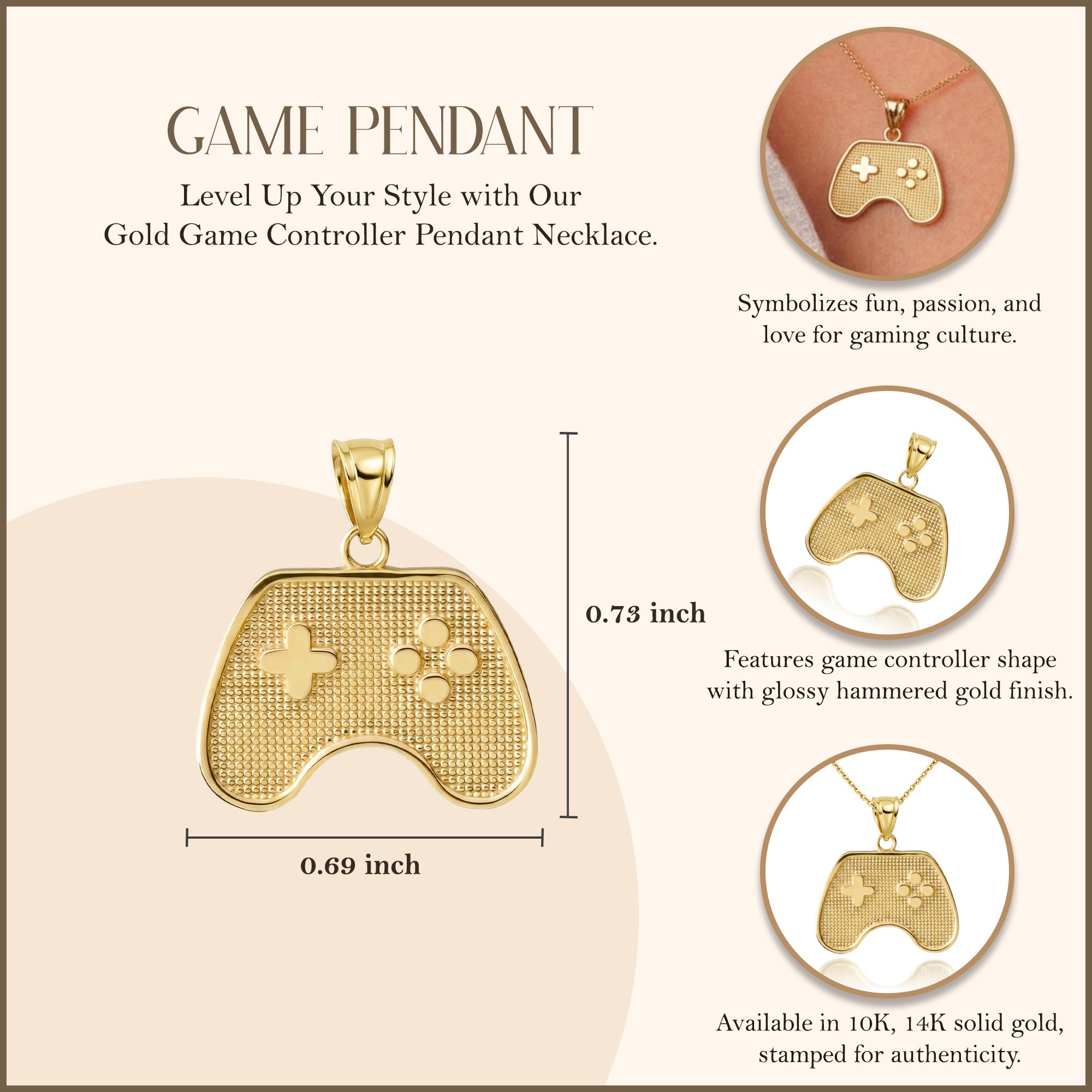 Gold Game Control Pendant Necklace, view 3