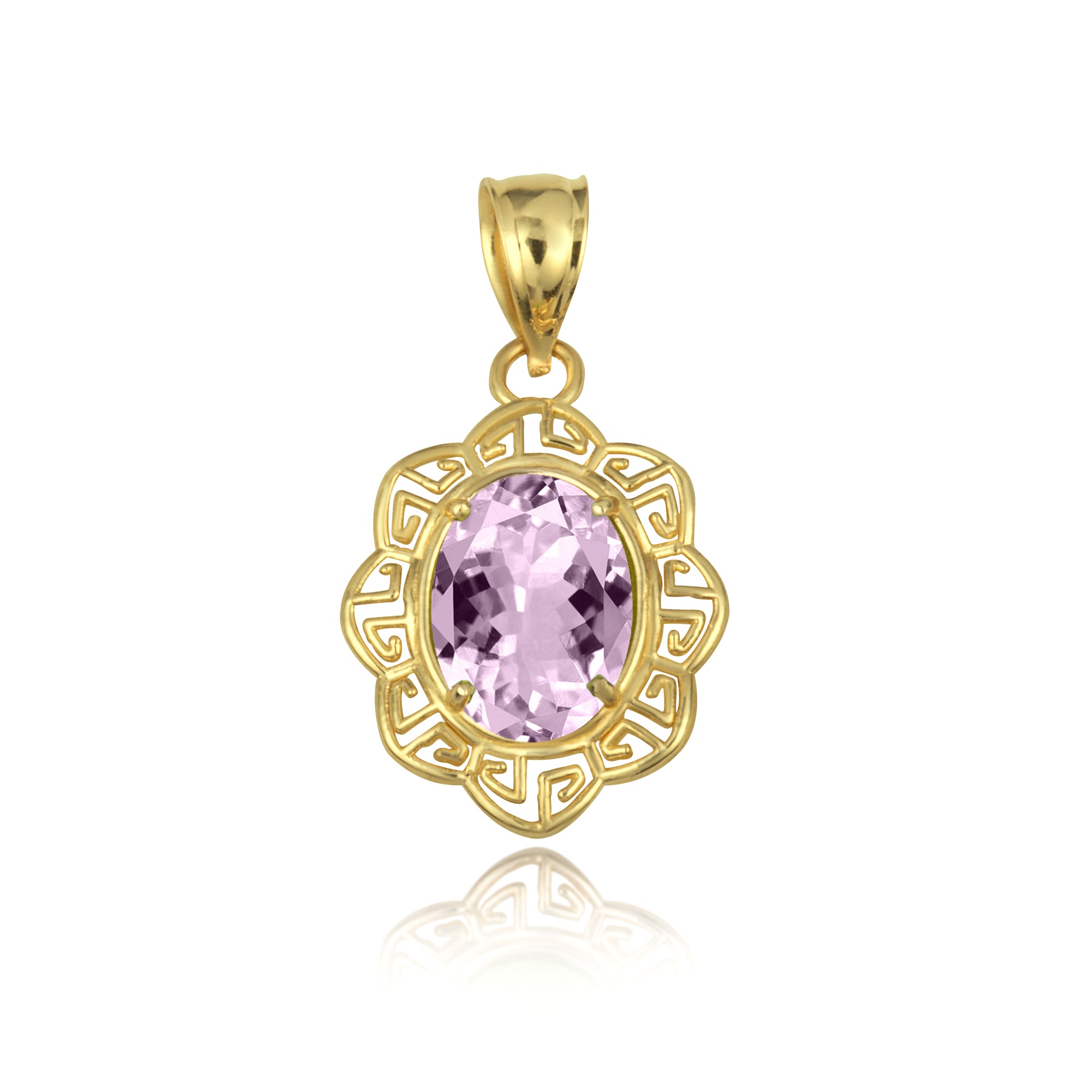 Gold Gemstone Floral Greek Key Love Pendant Necklace, view 5