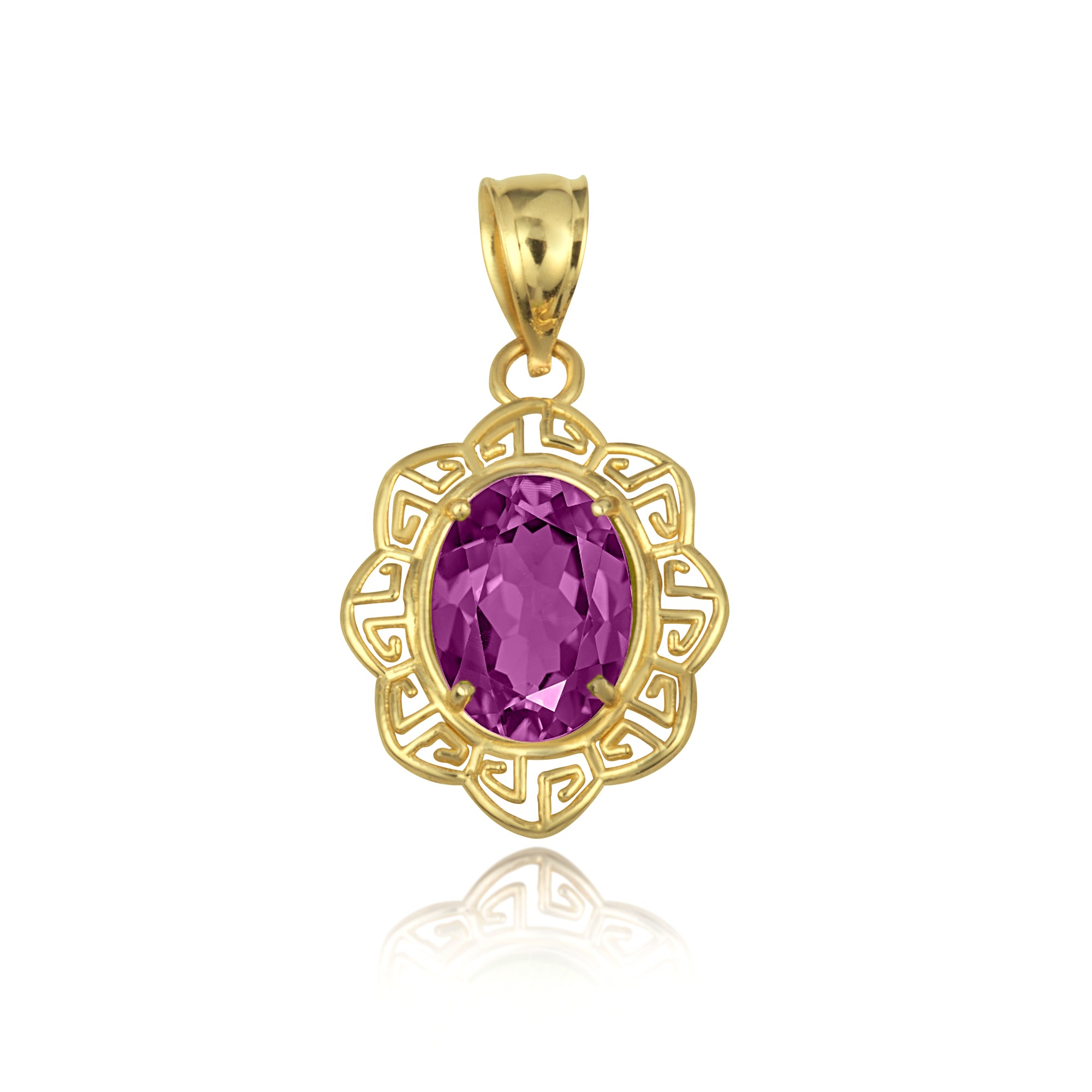 Gold Gemstone Floral Greek Key Love Pendant Necklace, view 6