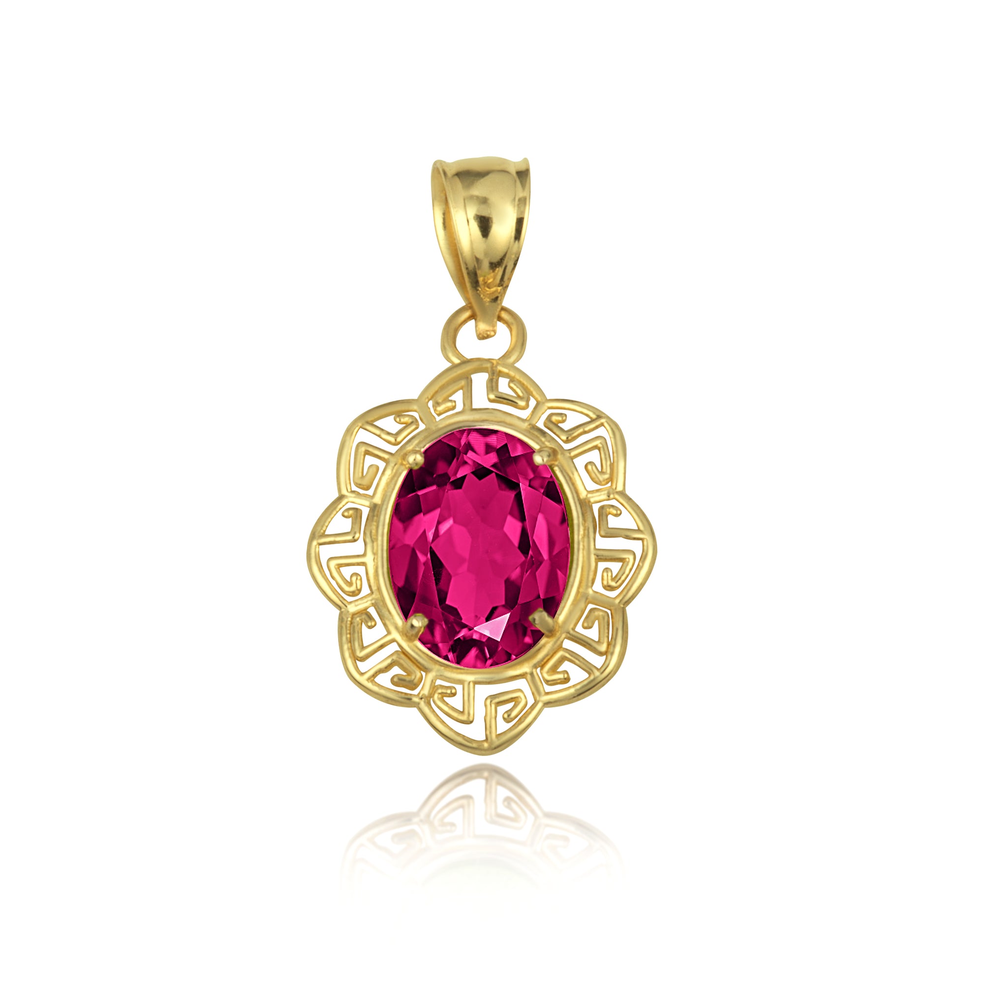 Gold Gemstone Floral Greek Key Love Pendant Necklace, view 7