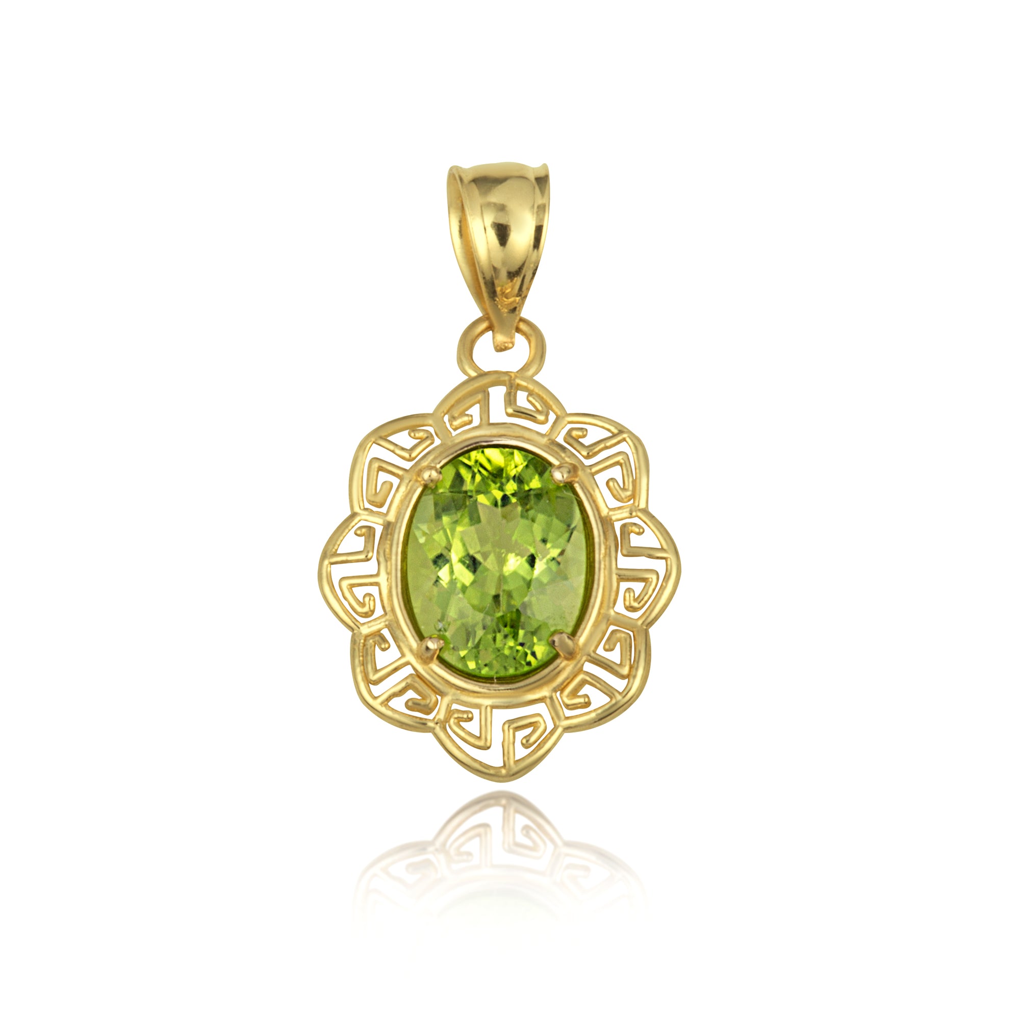 Gold Gemstone Floral Greek Key Love Pendant Necklace, view 8