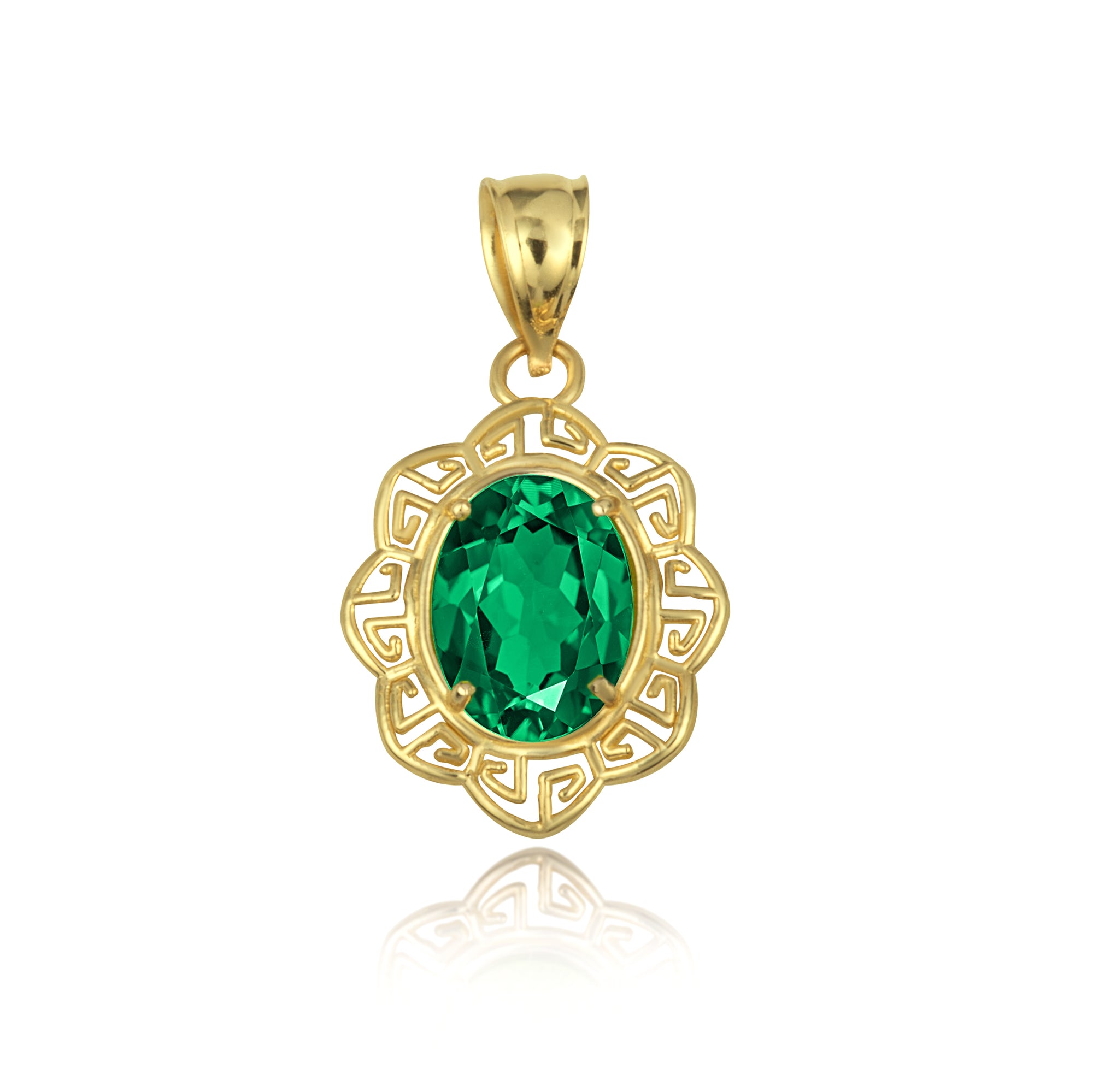 Gold Gemstone Floral Greek Key Love Pendant Necklace, view 10