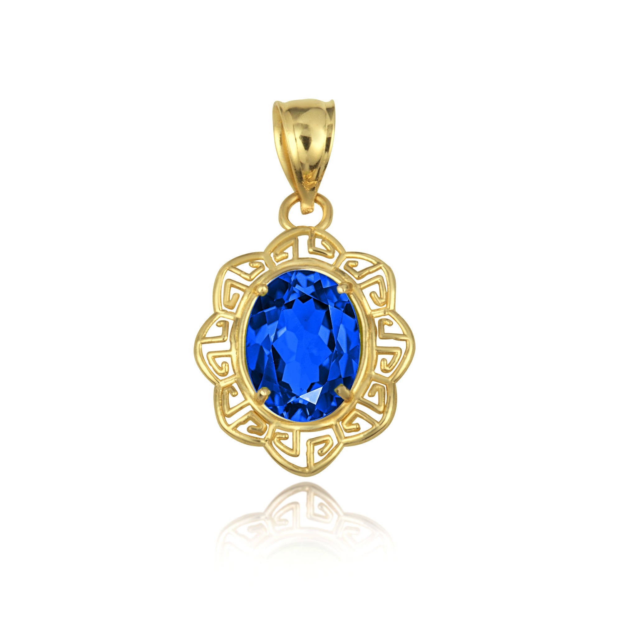 Gold Gemstone Floral Greek Key Love Pendant Necklace, view 11