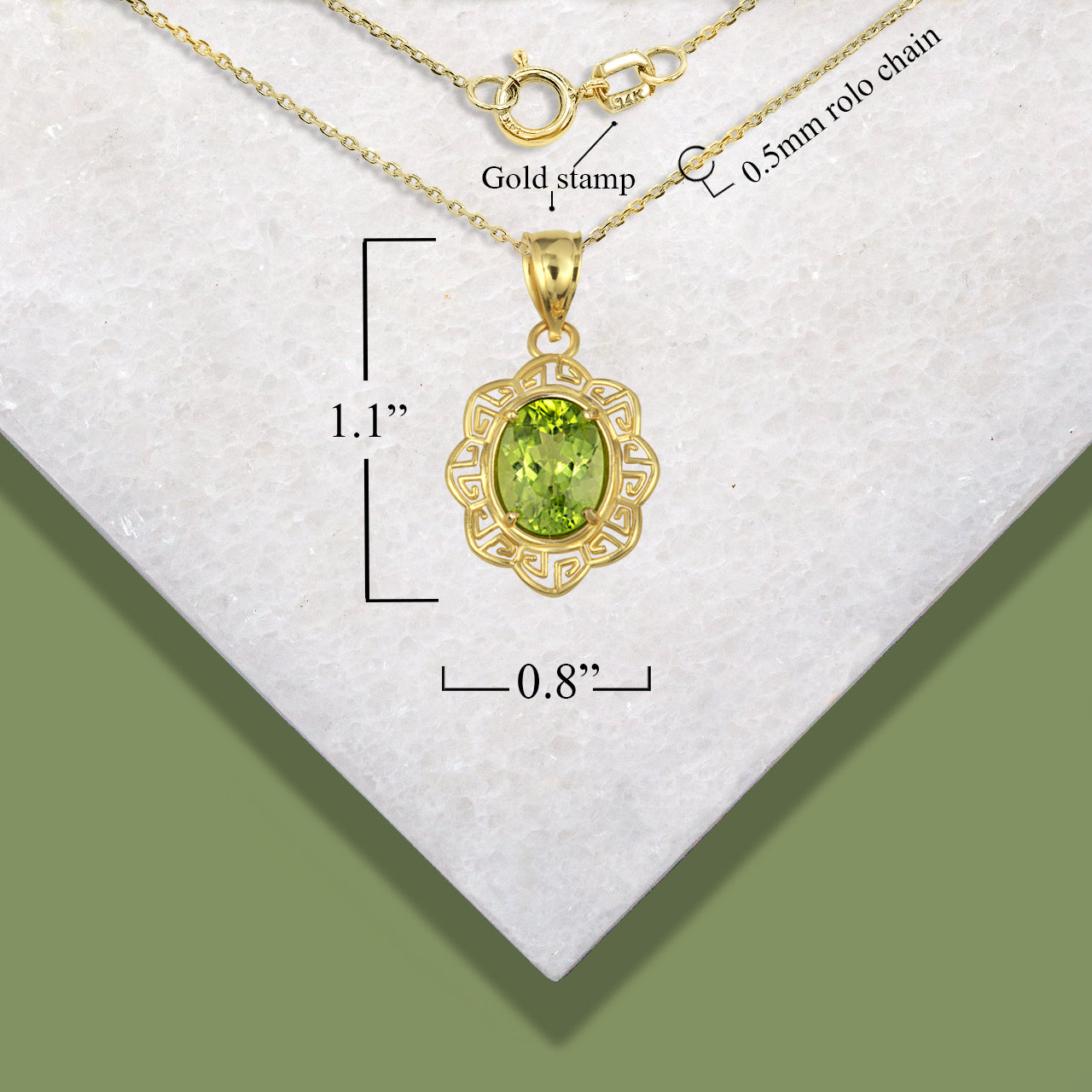 Gold Gemstone Floral Greek Key Love Pendant Necklace, view 14