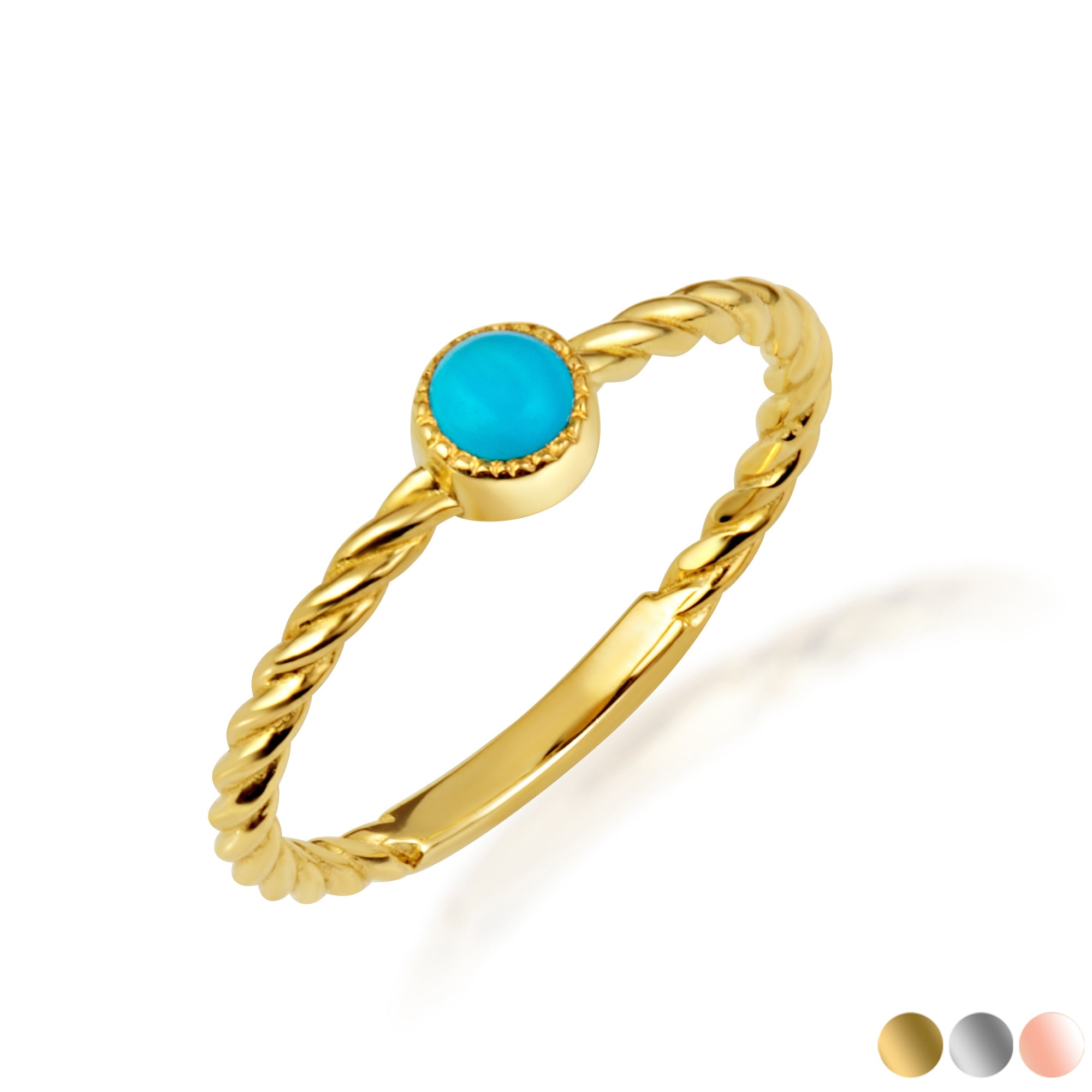 Gold Genuine Turquoise Gemstone Rope Statement Ring